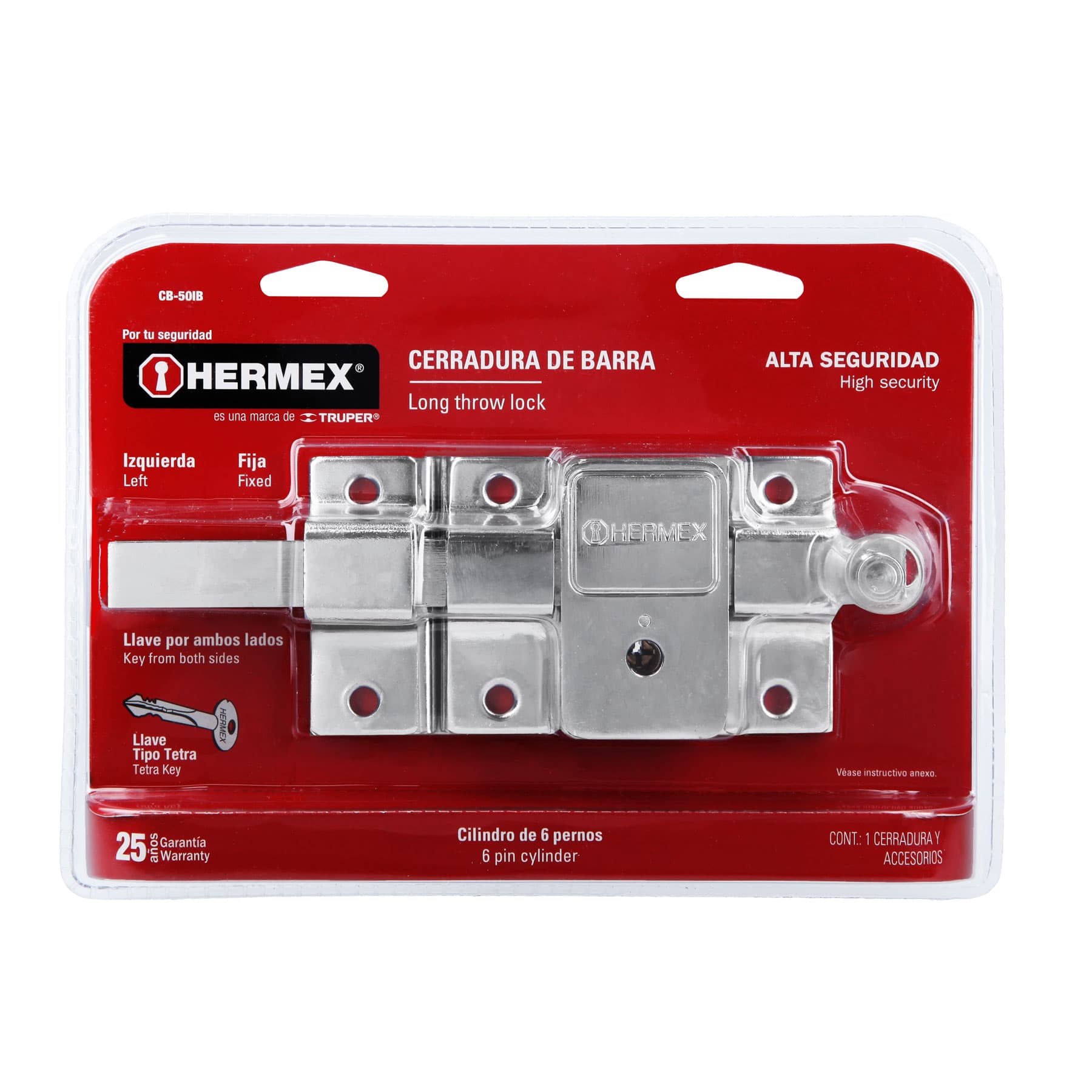 Foto 2 | Cerradura de Barra Fija Izquierda Hermex CB-50IB color Gris Llave Tetra Blíster