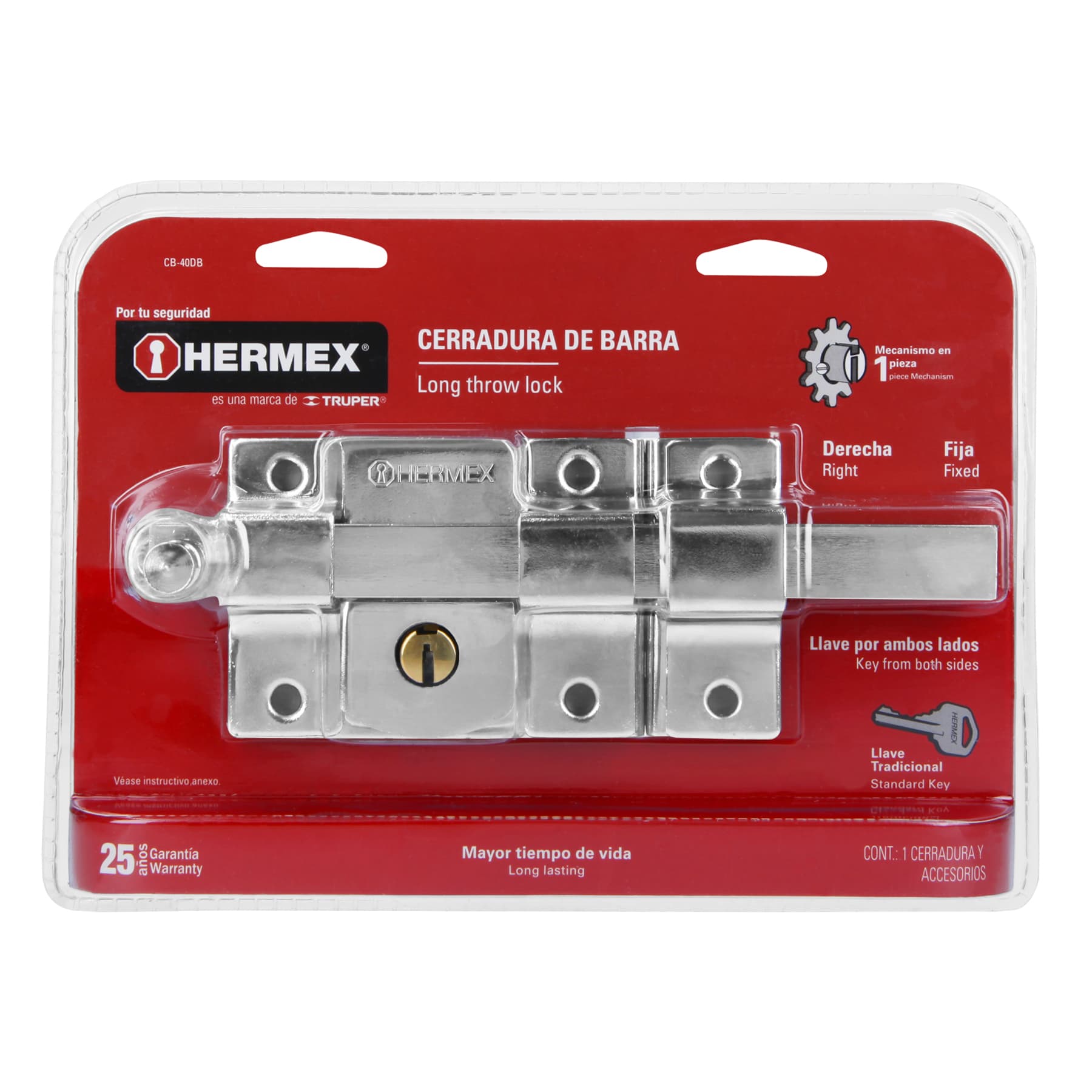 Foto 2 | Cerradura de Barra Fija Hermex CB-40DB color Gris Derecha Blíster