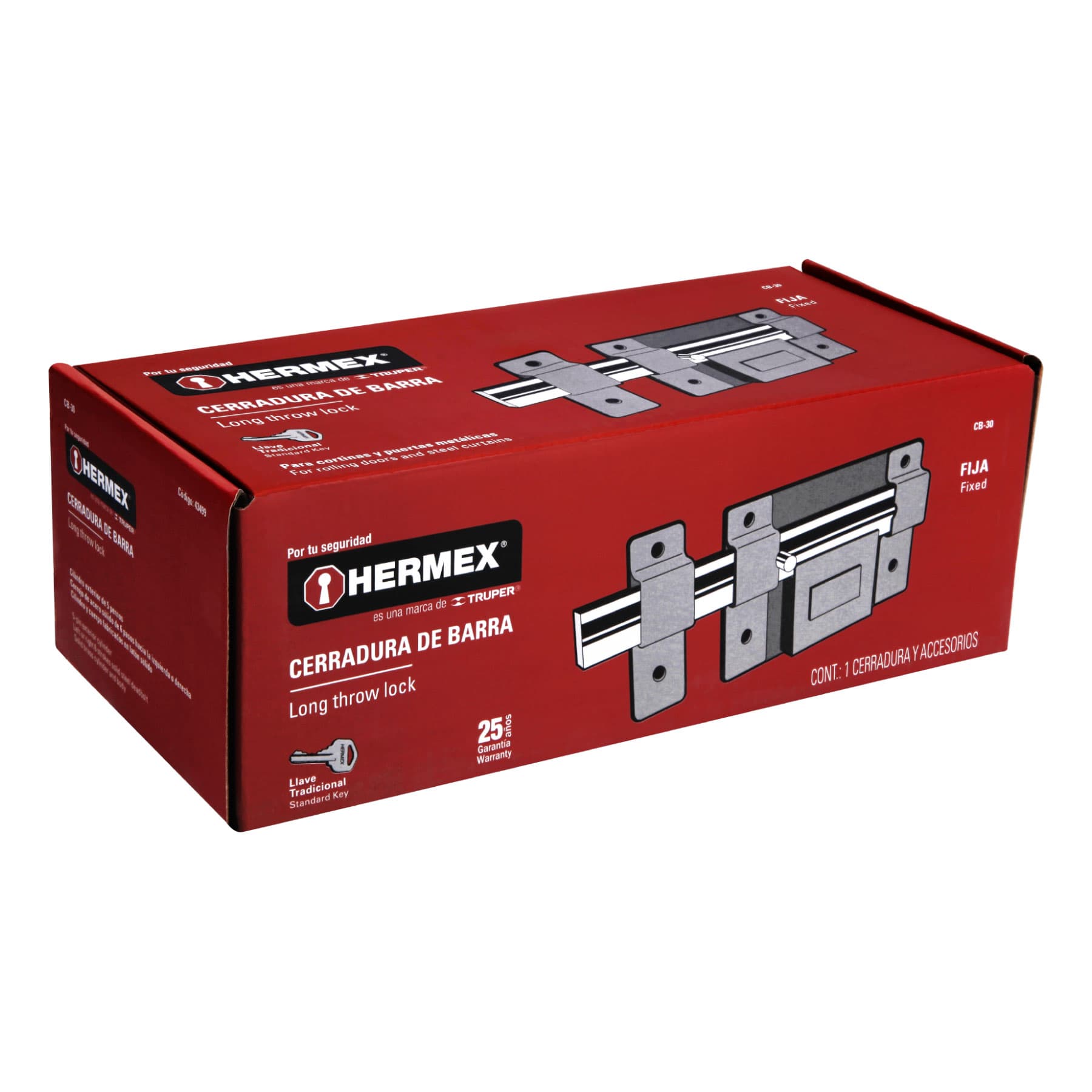 Foto 2 | Cerradura de Barra Fija Hermex CB-30 color Gris Cilindro Exterior