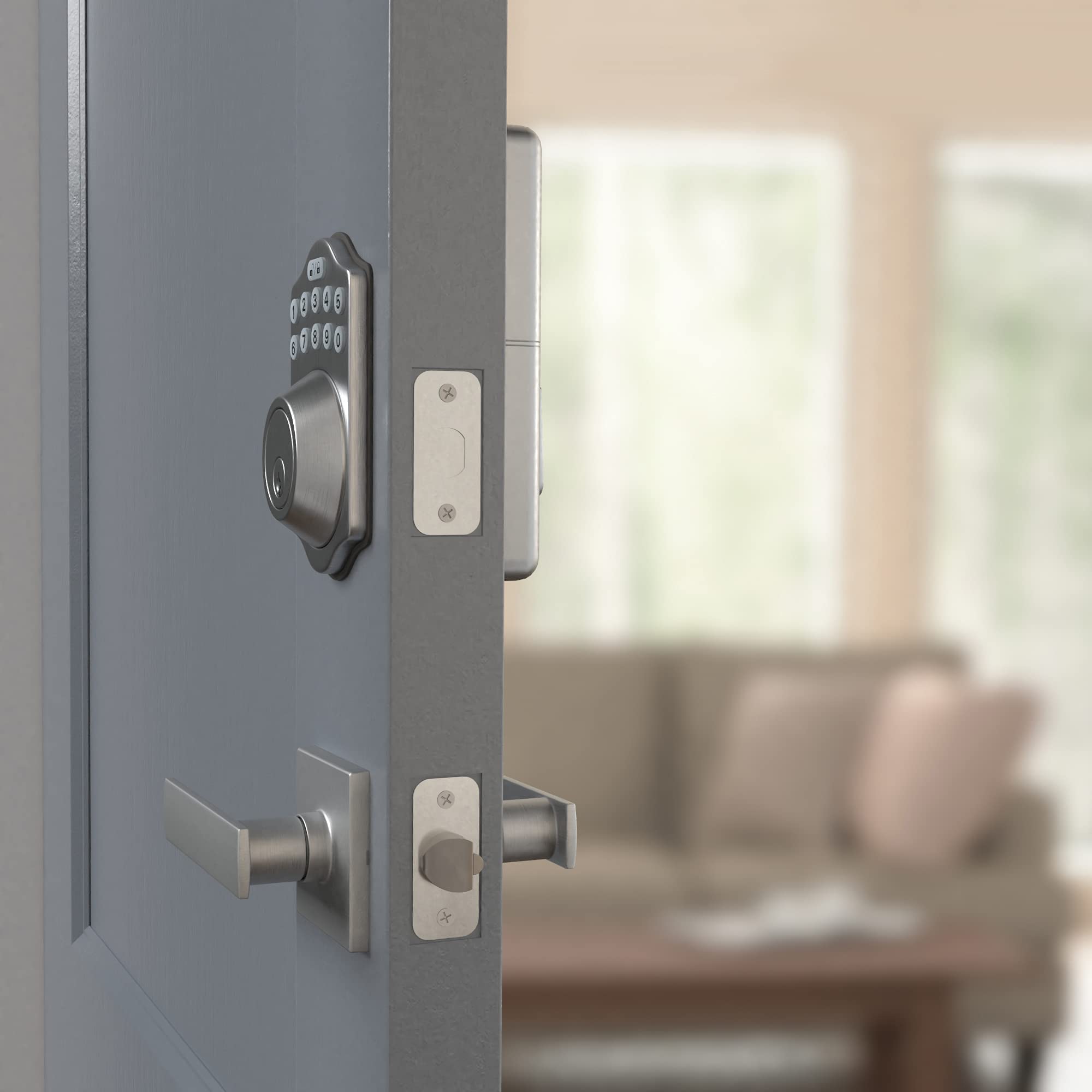 Foto 5 | Cerradura De Puerta Amazon Basics, Electrónica Contemporánea, Níquel Satinado - Venta Internacional.