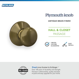 Foto 4 | Pomo De Pasillo Y Armario Schlage Plymouth De Latón Envejecido - Venta Internacional.