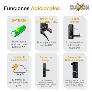 Foto 7 | Cerradura Electrónica Inteligente Daxxon B44 Negra Wifi y 5 Métodos de Apertura