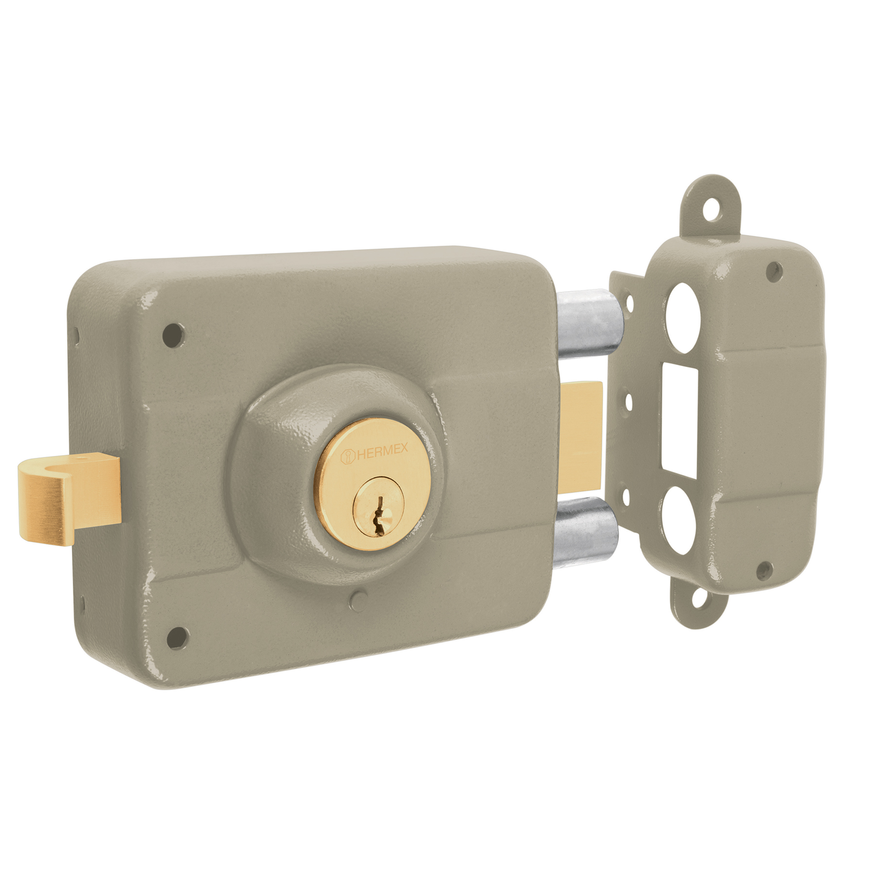 Cerradura Sobreponer Hermex CS-90D color Gris Derecha 2 Barras Clásica Llave Tradicional