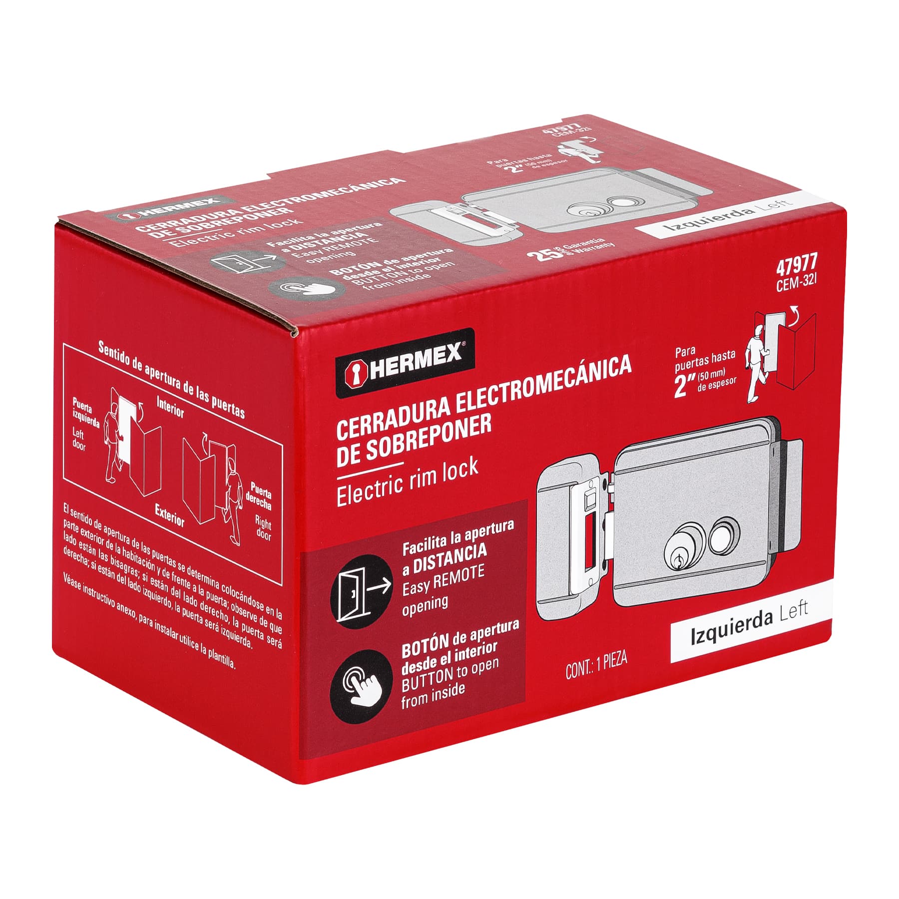 Hermex CS-70I, Cerradura De Sobreponer, Clásica, Izquierda, 2, , large