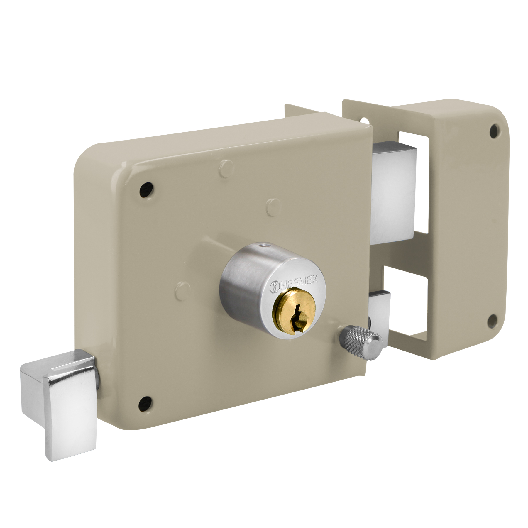 Cerradura Sobreponer Hermex CS-75DB color Gris Derecha Instala Fácil Tradicional Blíster