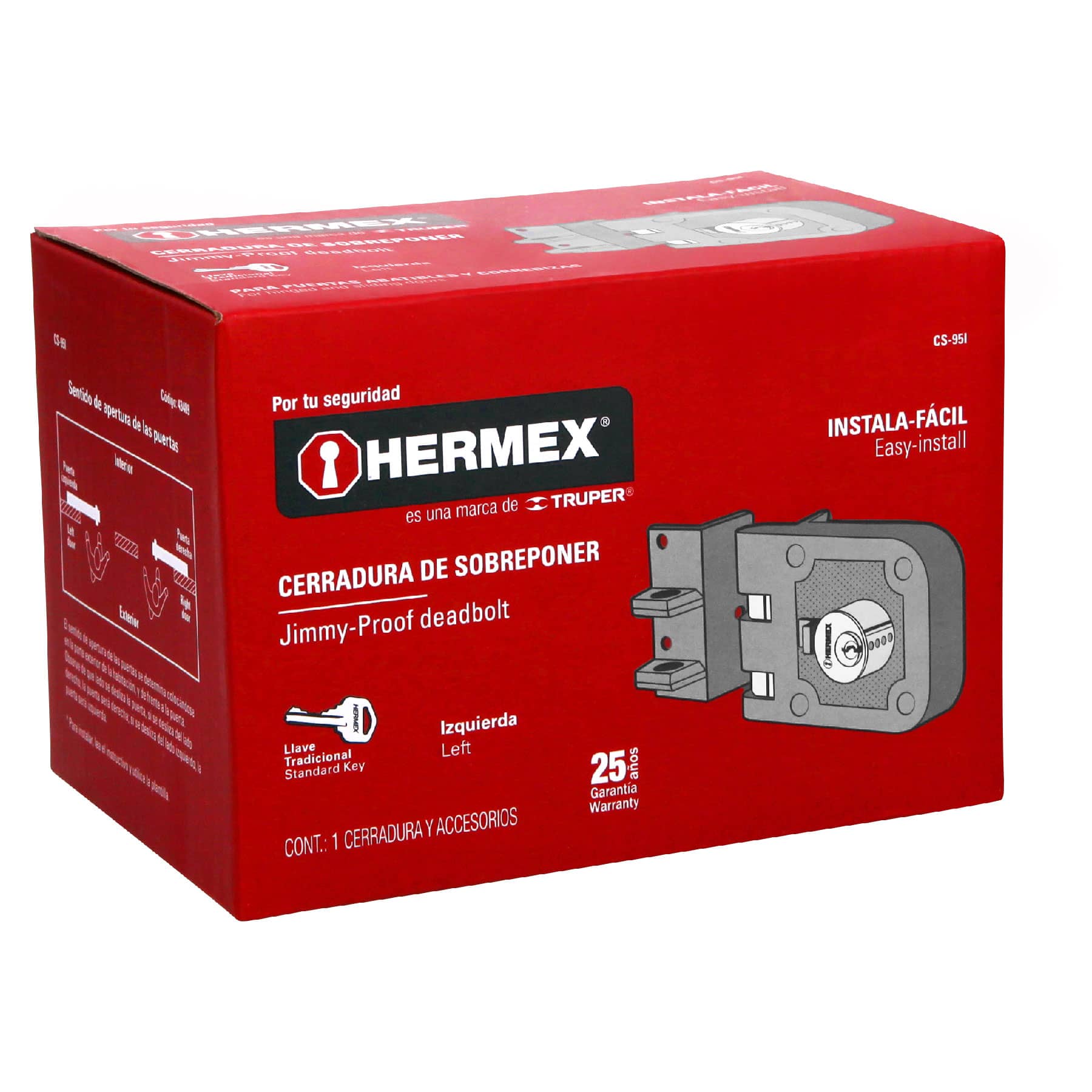 Foto 3 pulgar | Cerradura Sobreponer Hermex CS-95I color Gris Puerta Corrediza Instala Fácil Izquierda