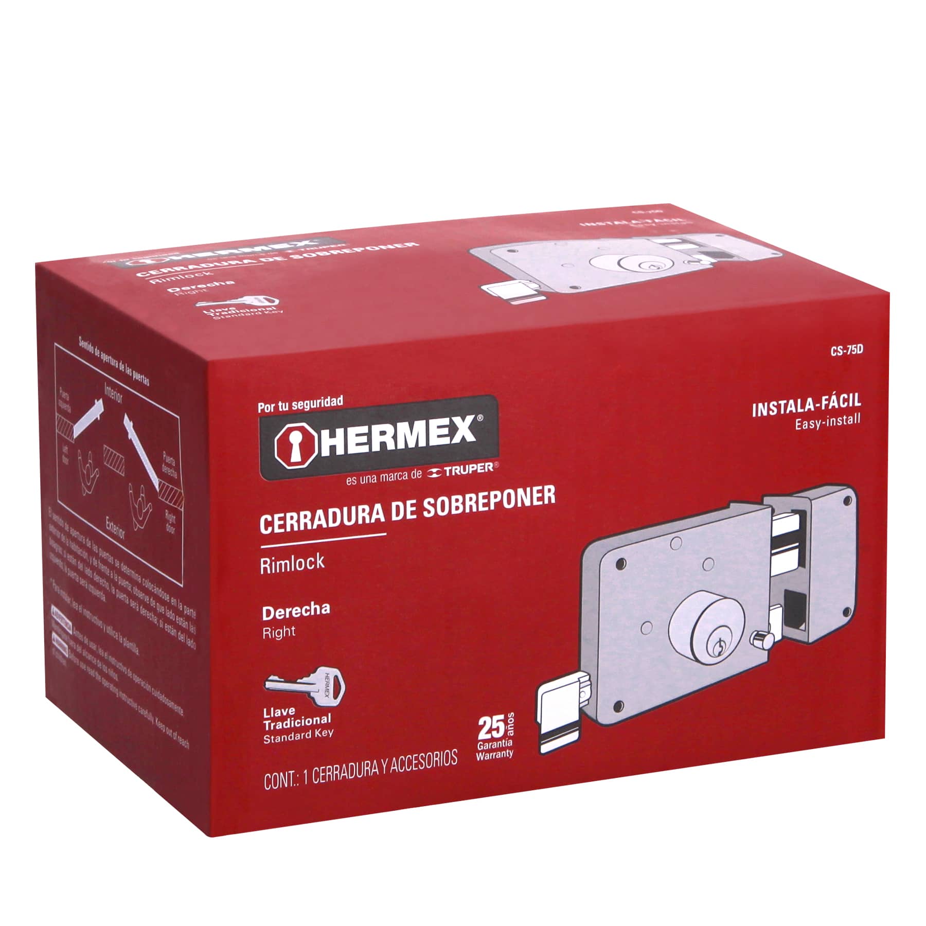 Foto 3 pulgar | Cerradura de Sobreponer Hermex Cs75d color Gris