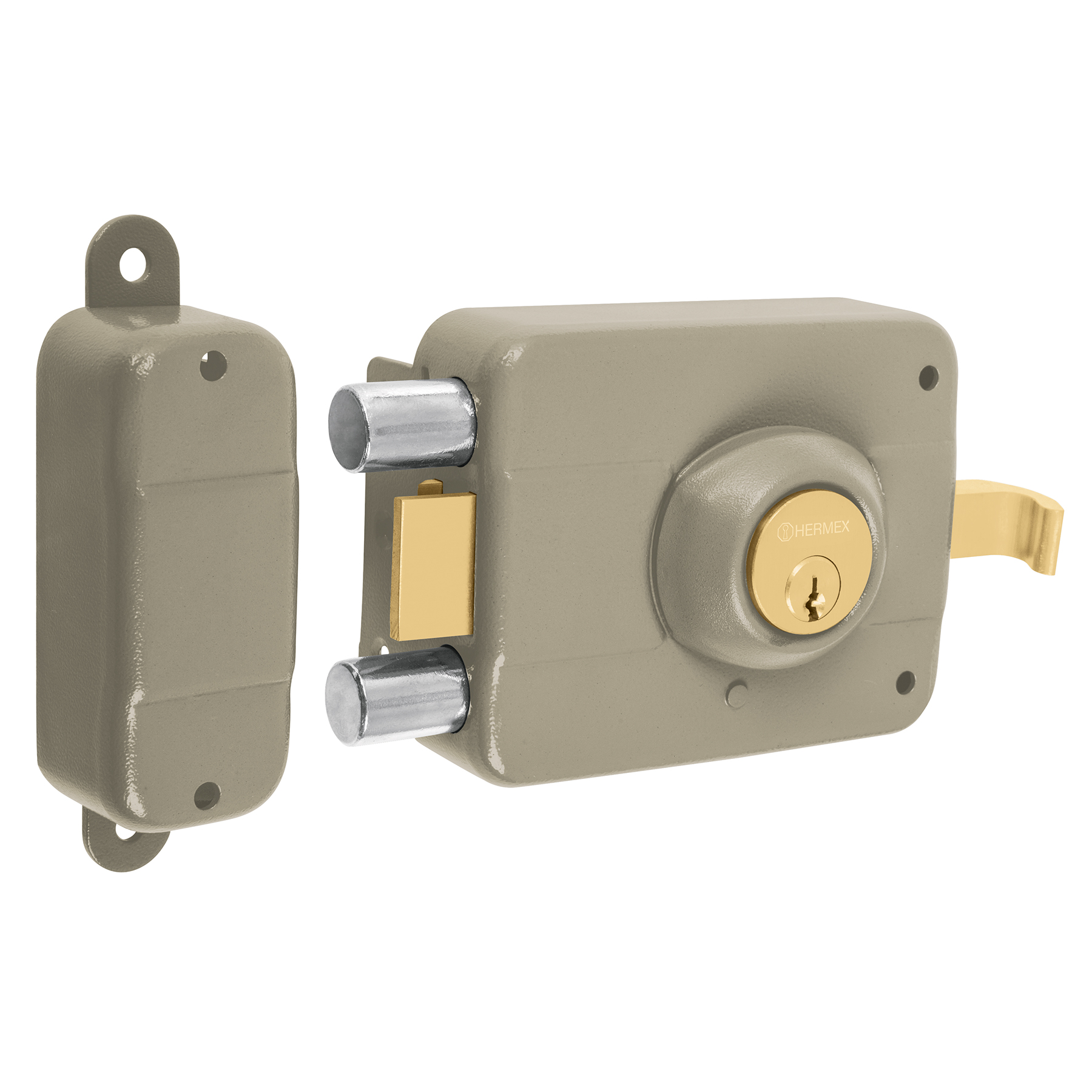 Cerradura Sobreponer Hermex CS-90I color Gris Izquierda 2 Barras Clásica Llave Tradicional