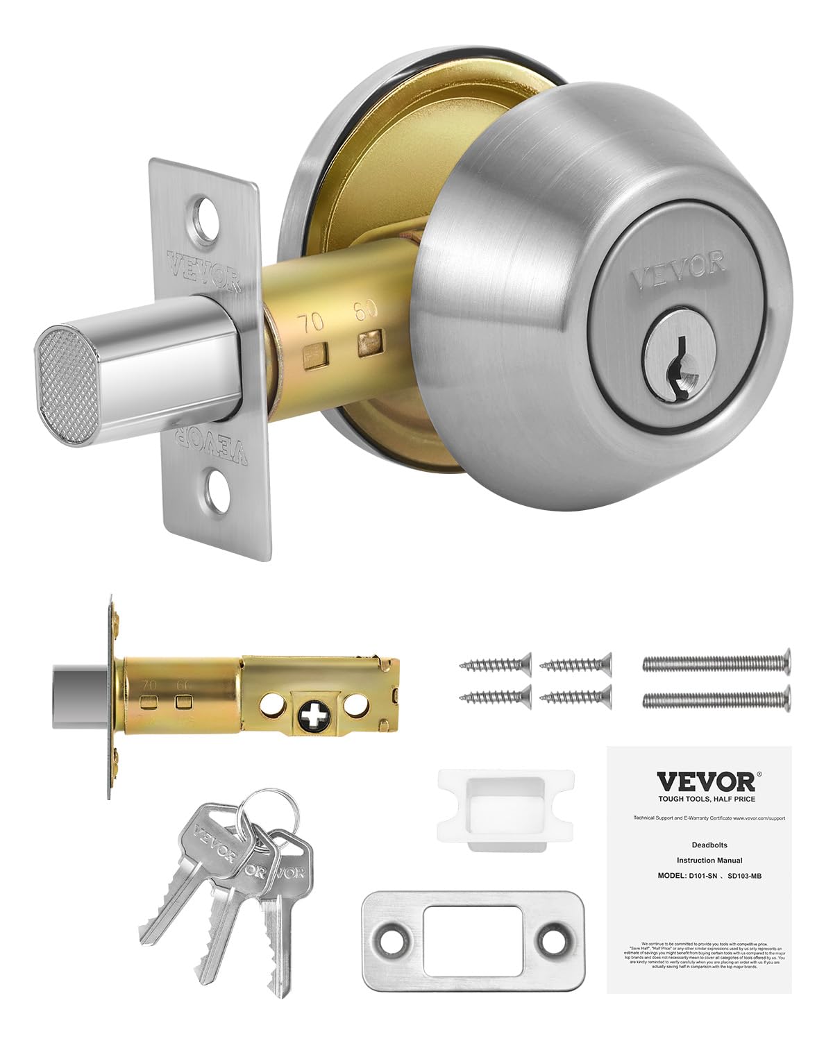 Foto 1 | Deadbolt Lock Vevor, Redondo, Monocilíndrico, Níquel Satinado - Venta Internacional.