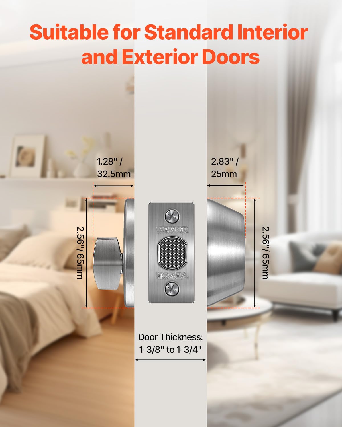 Foto 2 | Deadbolt Lock Vevor, Redondo, Monocilíndrico, Níquel Satinado - Venta Internacional.