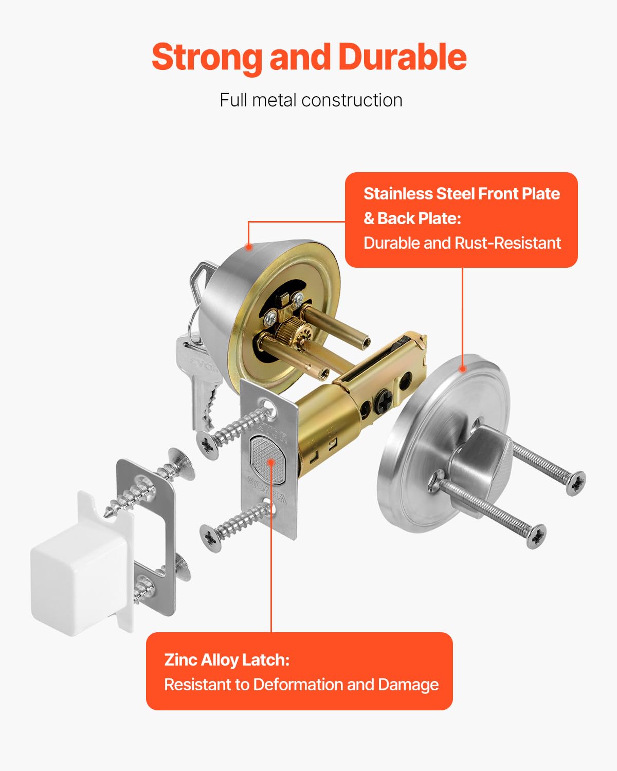 Foto 4 | Deadbolt Lock Vevor, Redondo, Monocilíndrico, Níquel Satinado - Venta Internacional.
