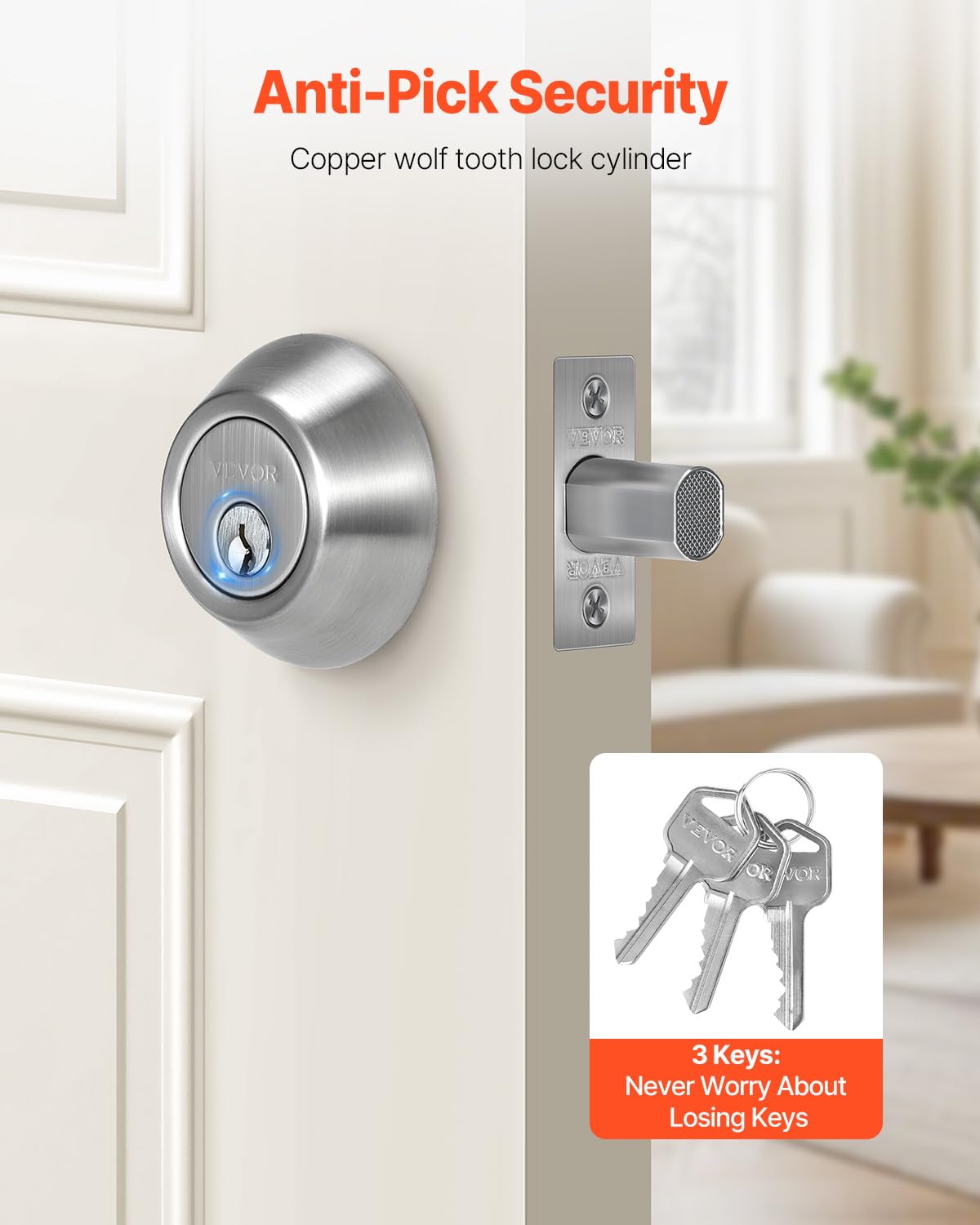 Foto 5 | Deadbolt Lock Vevor, Redondo, Monocilíndrico, Níquel Satinado - Venta Internacional.