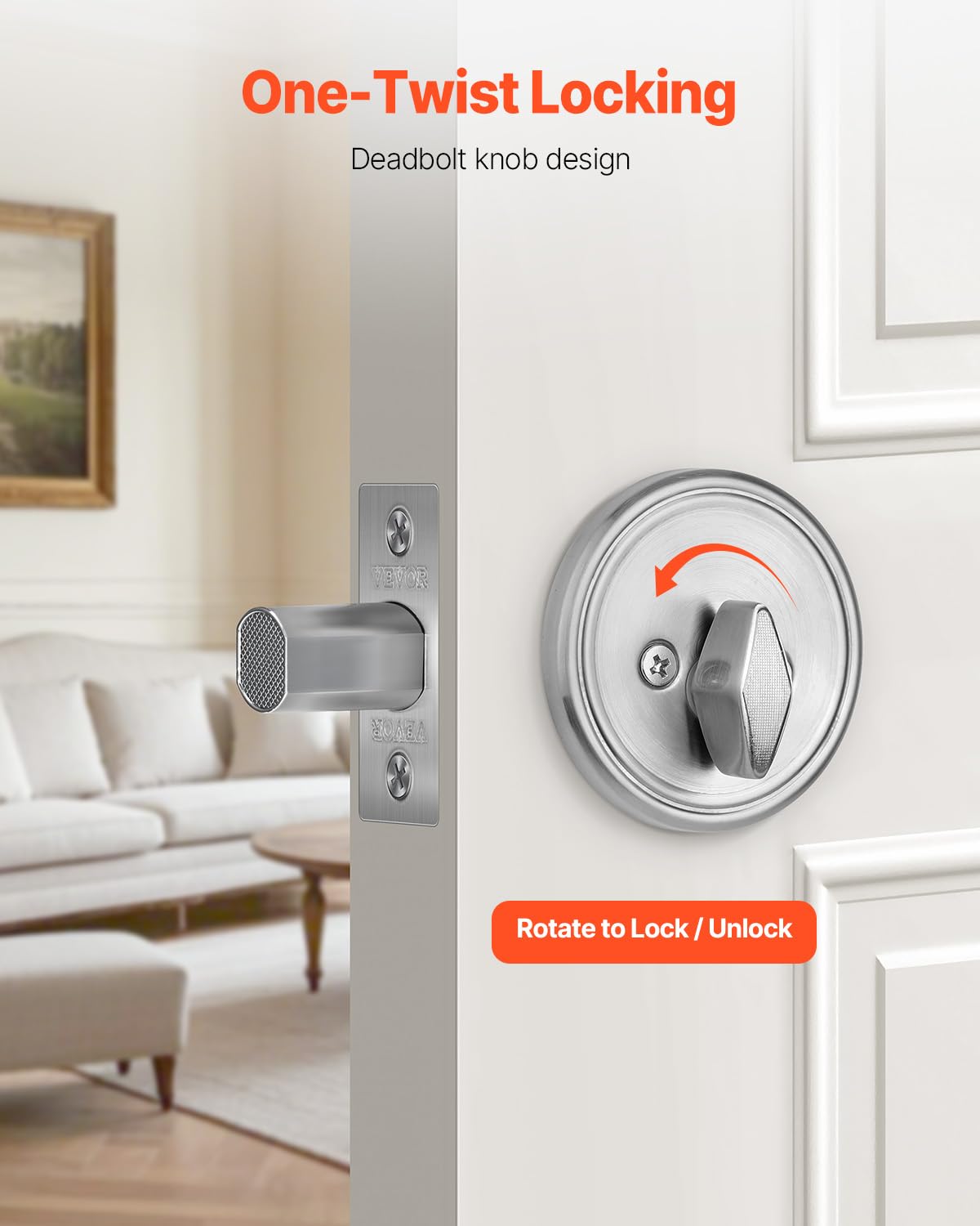 Foto 6 | Deadbolt Lock Vevor, Redondo, Monocilíndrico, Níquel Satinado - Venta Internacional.