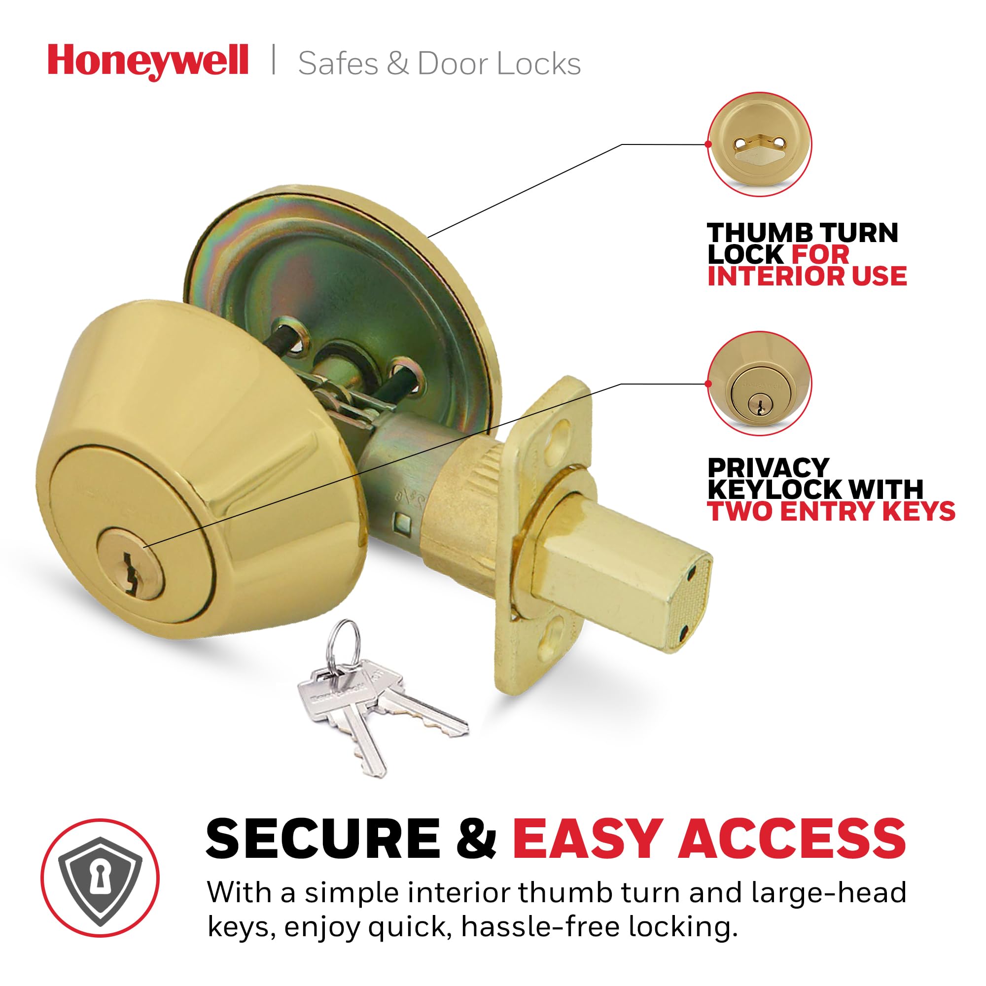 Foto 5 pulgar | Juego De Cerraduras Con Cerrojo Para Puertas Delanteras Honeywell, Resistentes A Los Golpes - Venta Internacional.