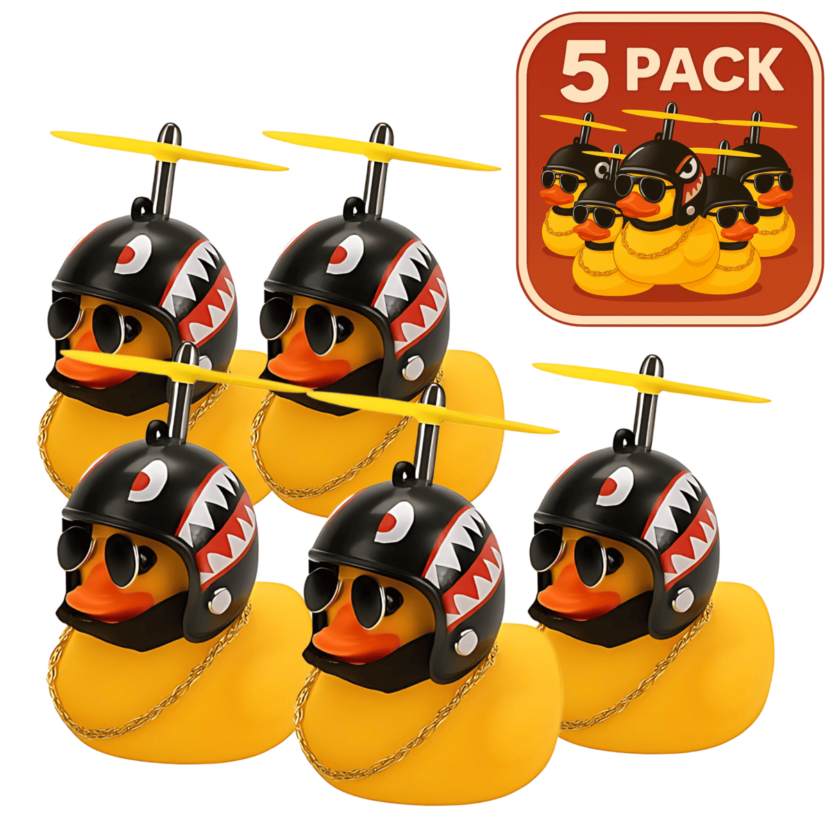 Foto 2 pulgar | Pack 5 Patitos Hule Casco Tiburón Hélice Lentes Decorativos Para Moto Bicicleta Auto