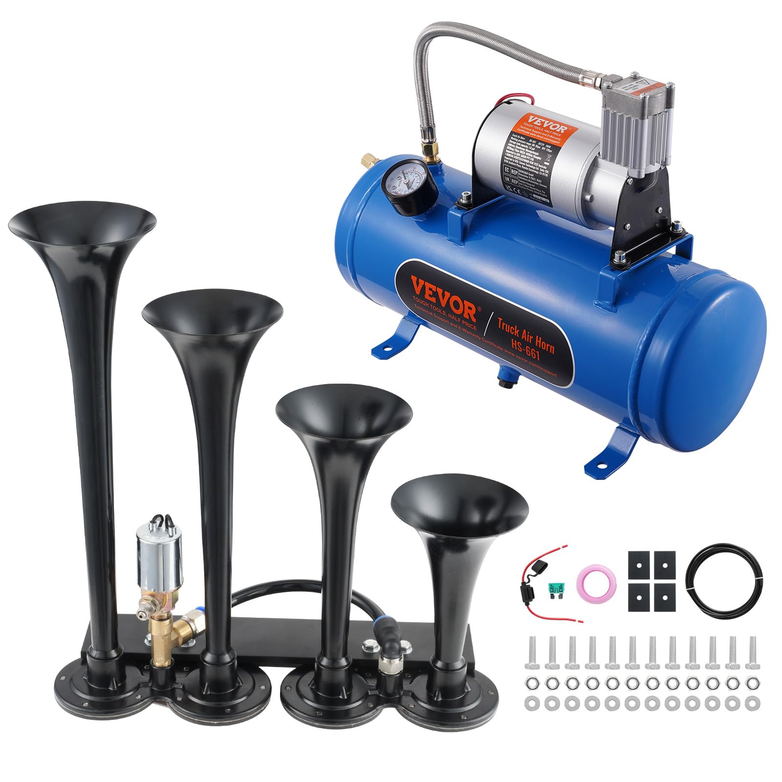 Kit De Trompetas Train Horns Vevor 4, 150 Db, Para Camionetas De 12 V - Venta Internacional.