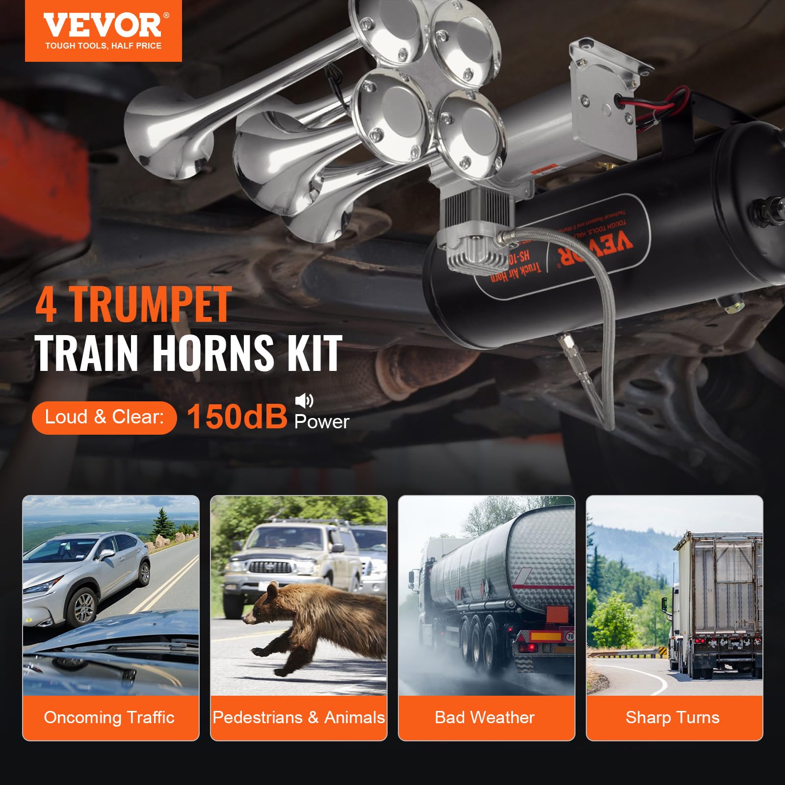 Foto 2 | Kit De Trompetas Train Horns Vevor 4, 150 Db, Para Camionetas De 12 V - Venta Internacional.