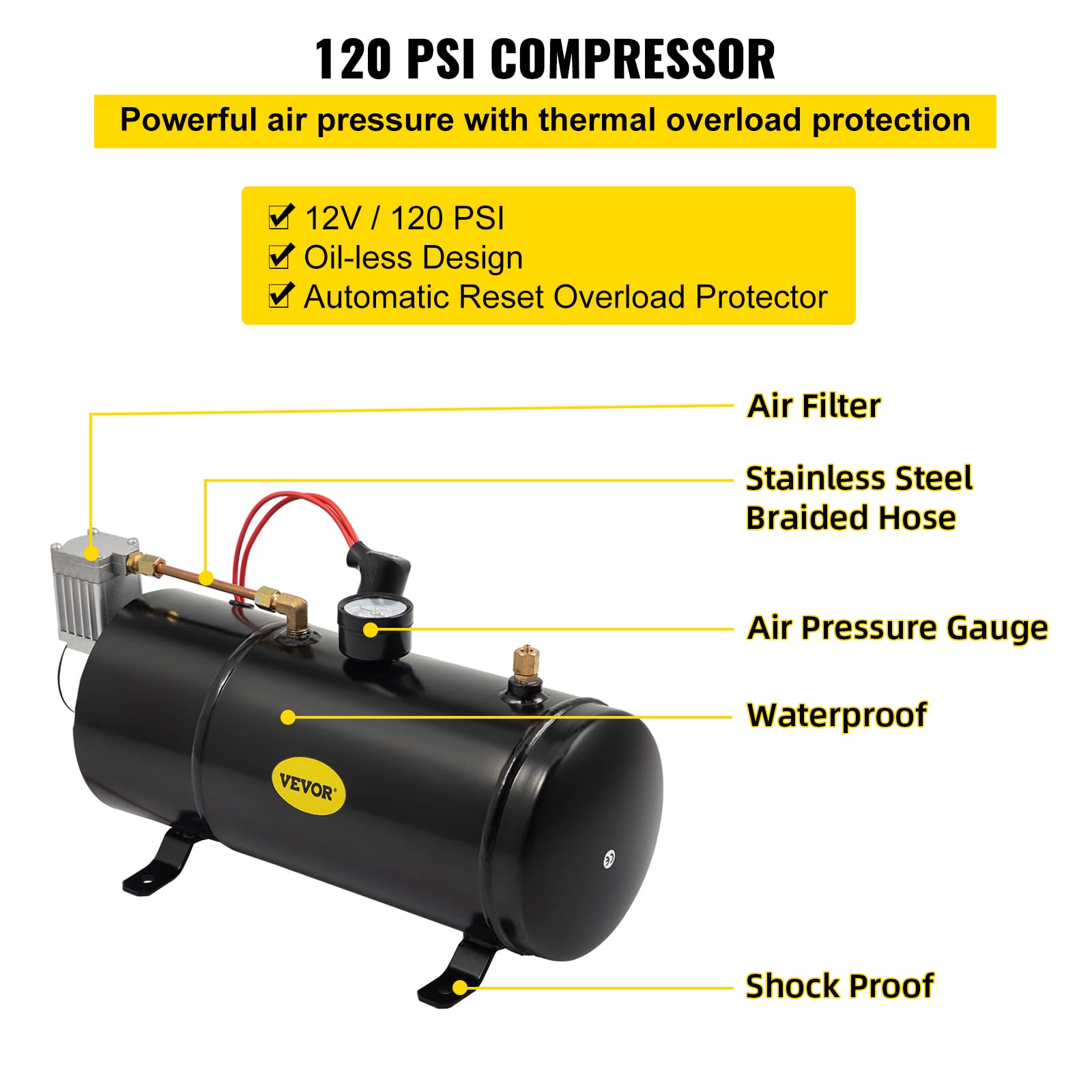 Foto 5 pulgar | Kit Train Horns Vevor 150db Con Compresor De Aire De 120 Psi Y 12 V - Venta Internacional.