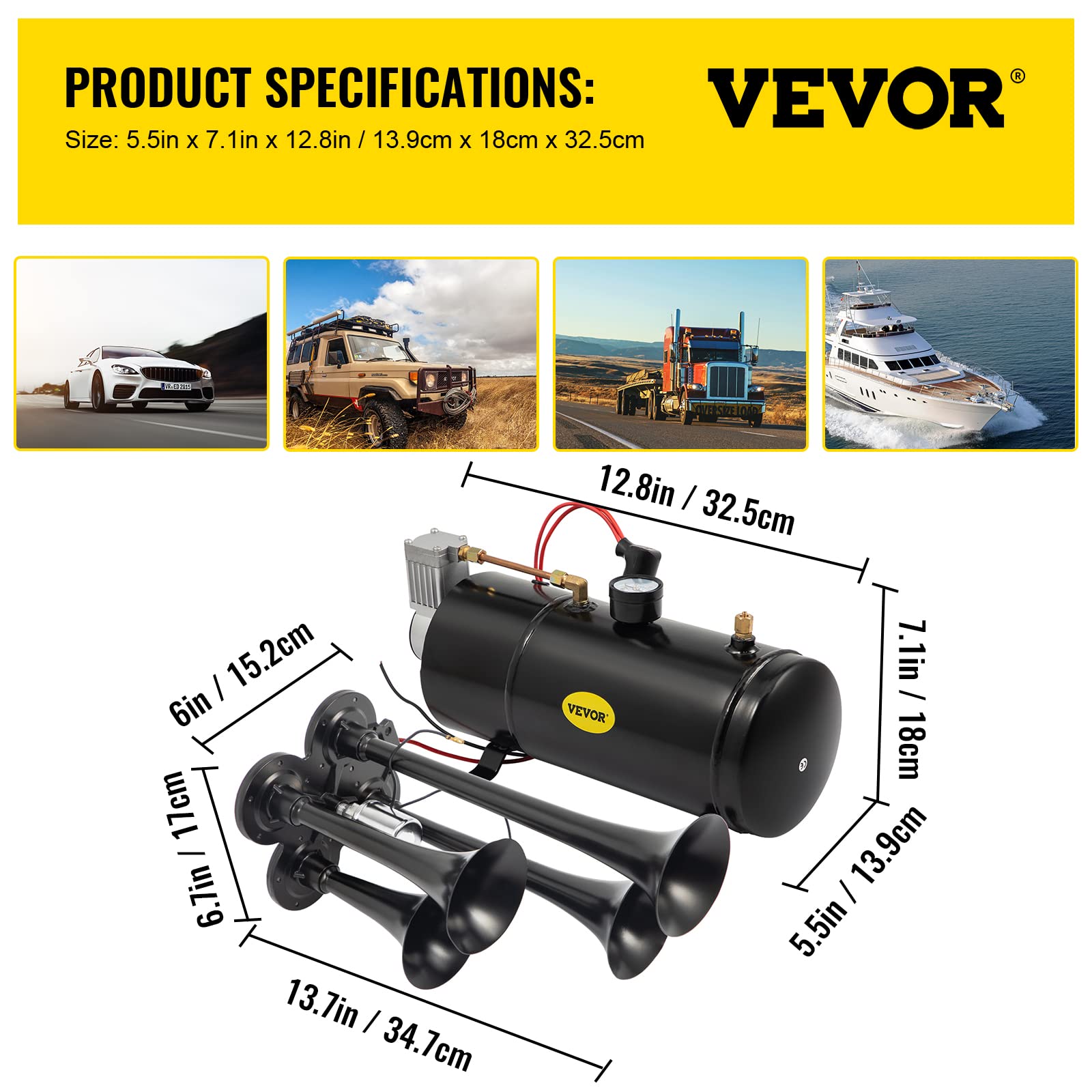 Foto 7 | Kit Train Horns Vevor 150db Con Compresor De Aire De 120 Psi Y 12 V - Venta Internacional.