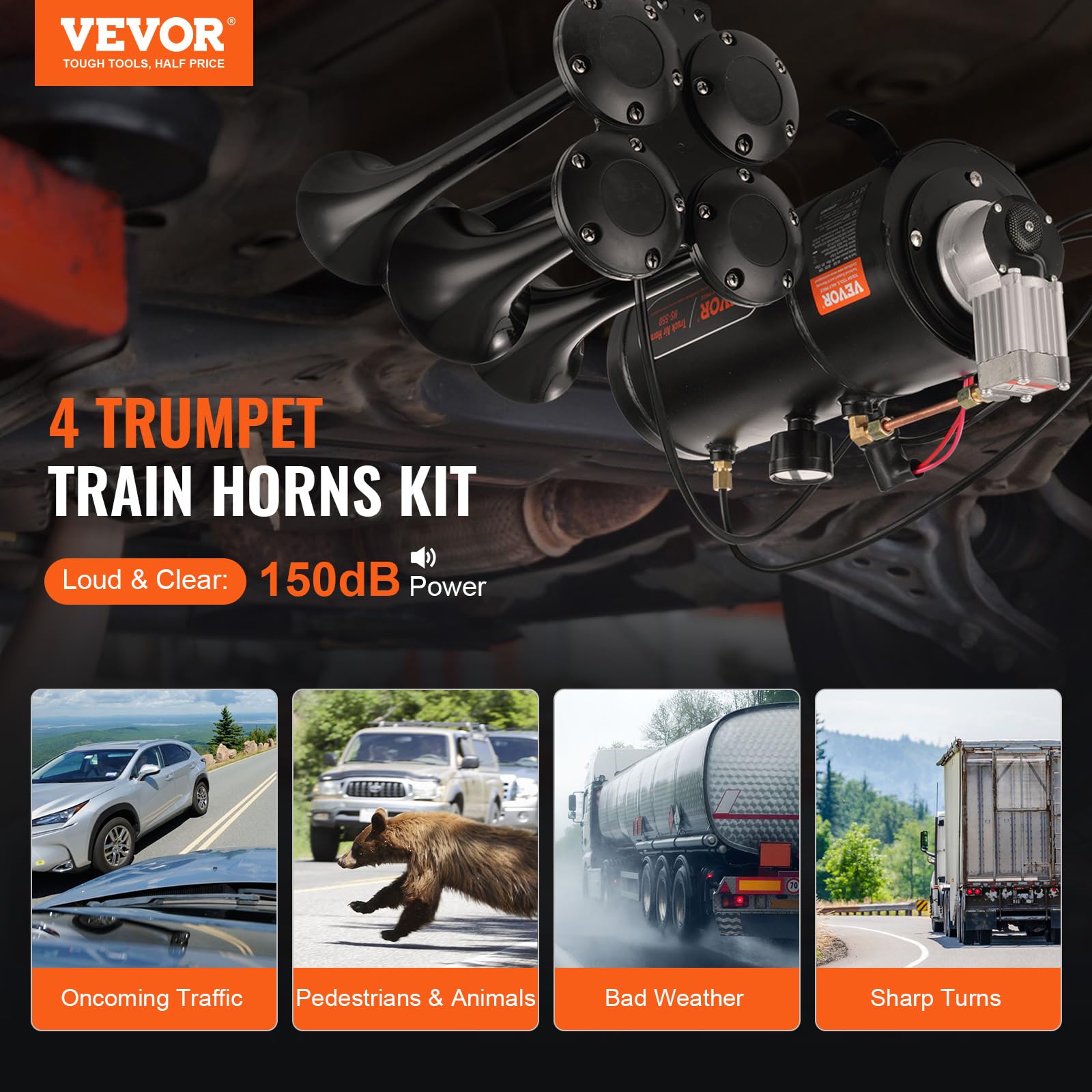 Foto 3 pulgar | Kit De Trompetas Train Horns Vevor 4, 150 Db, Para Camionetas De 12 V - Venta Internacional.