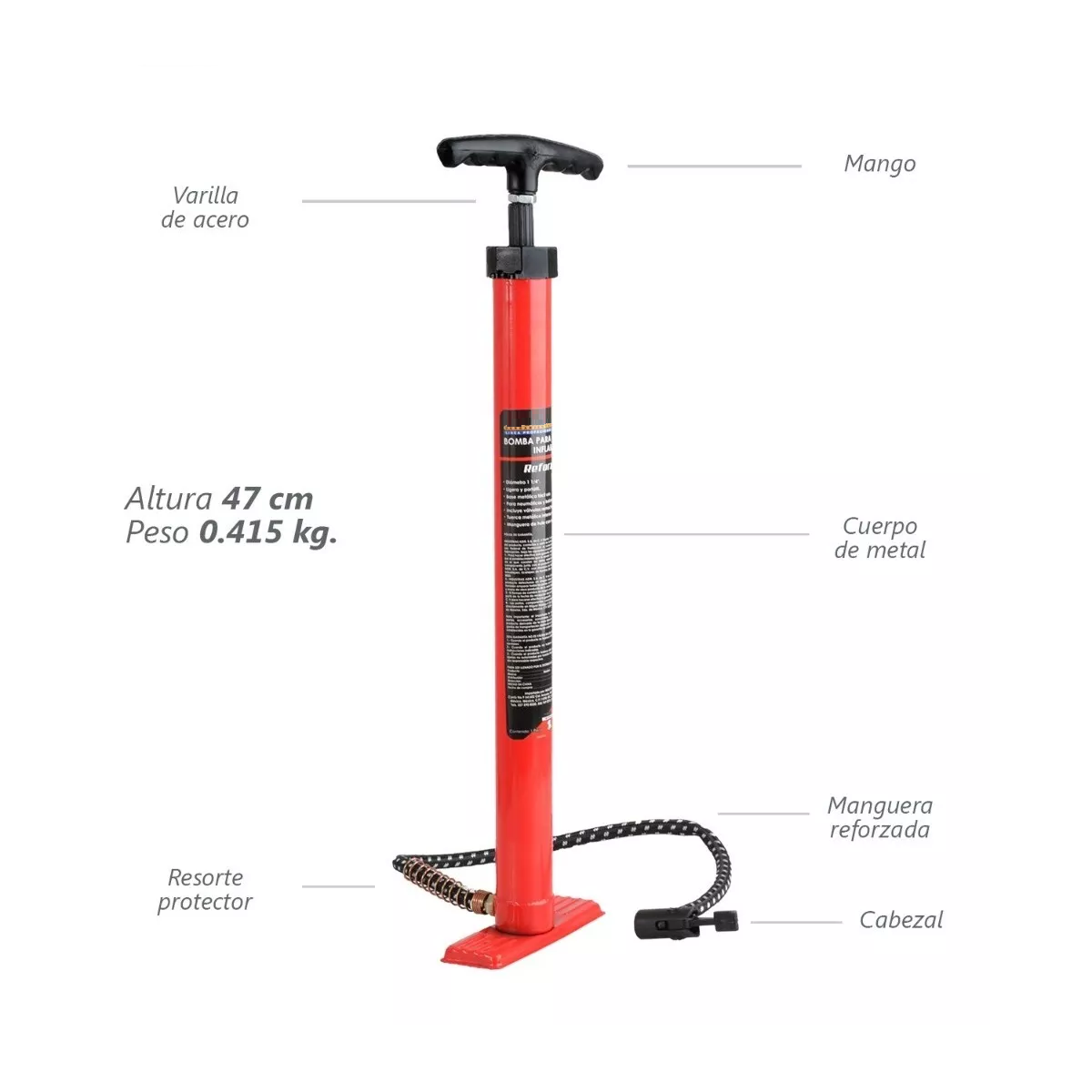 Foto 4 pulgar | Bomba Manual para Inflar Llantas de Bicicletas/Balónes Eo Safe Imports color Rojo