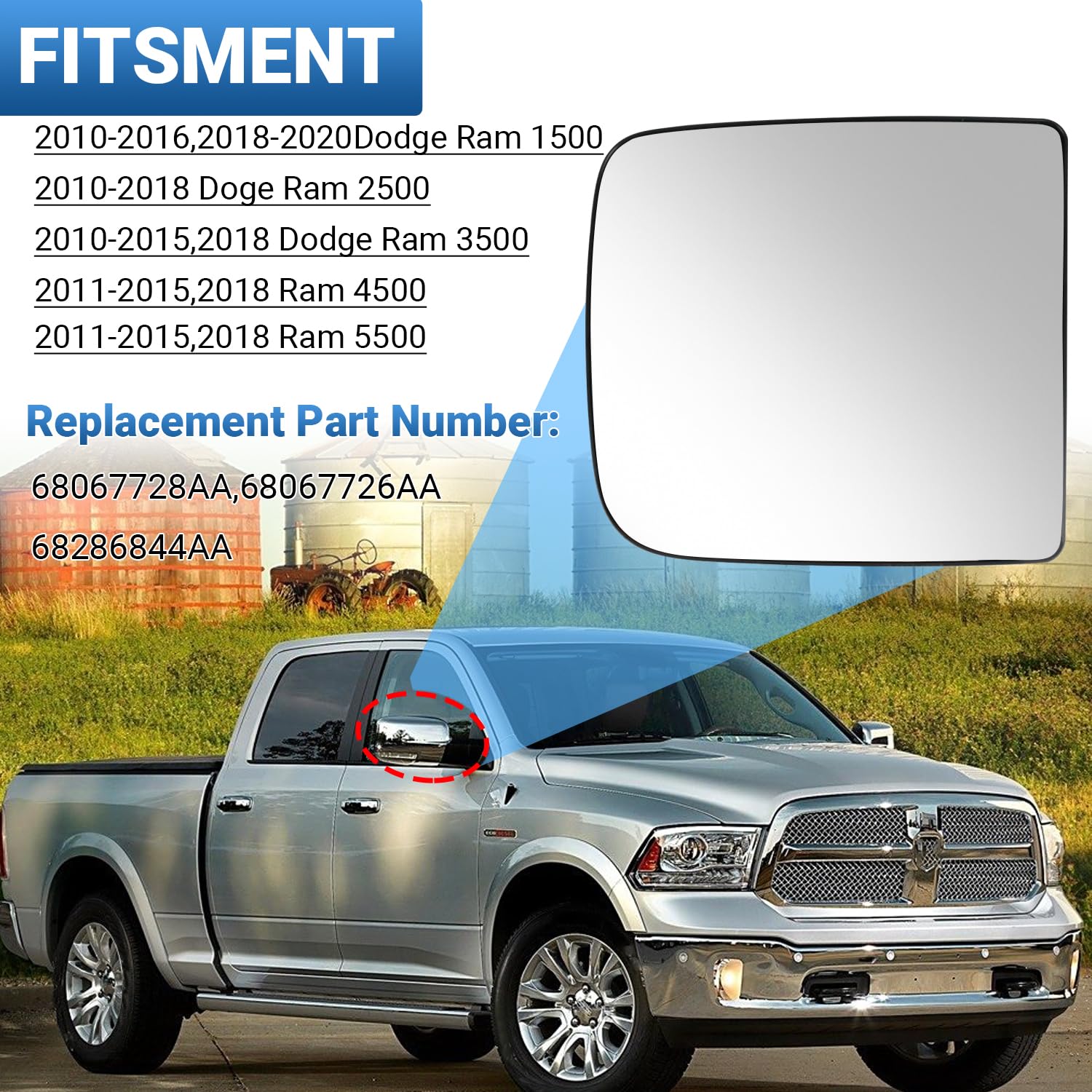 Foto 5 | Reemplazo Del Cristal Del Espejo Lateral Superior Del Pasajero Para Ram 1500-5500 - Venta Internacional.