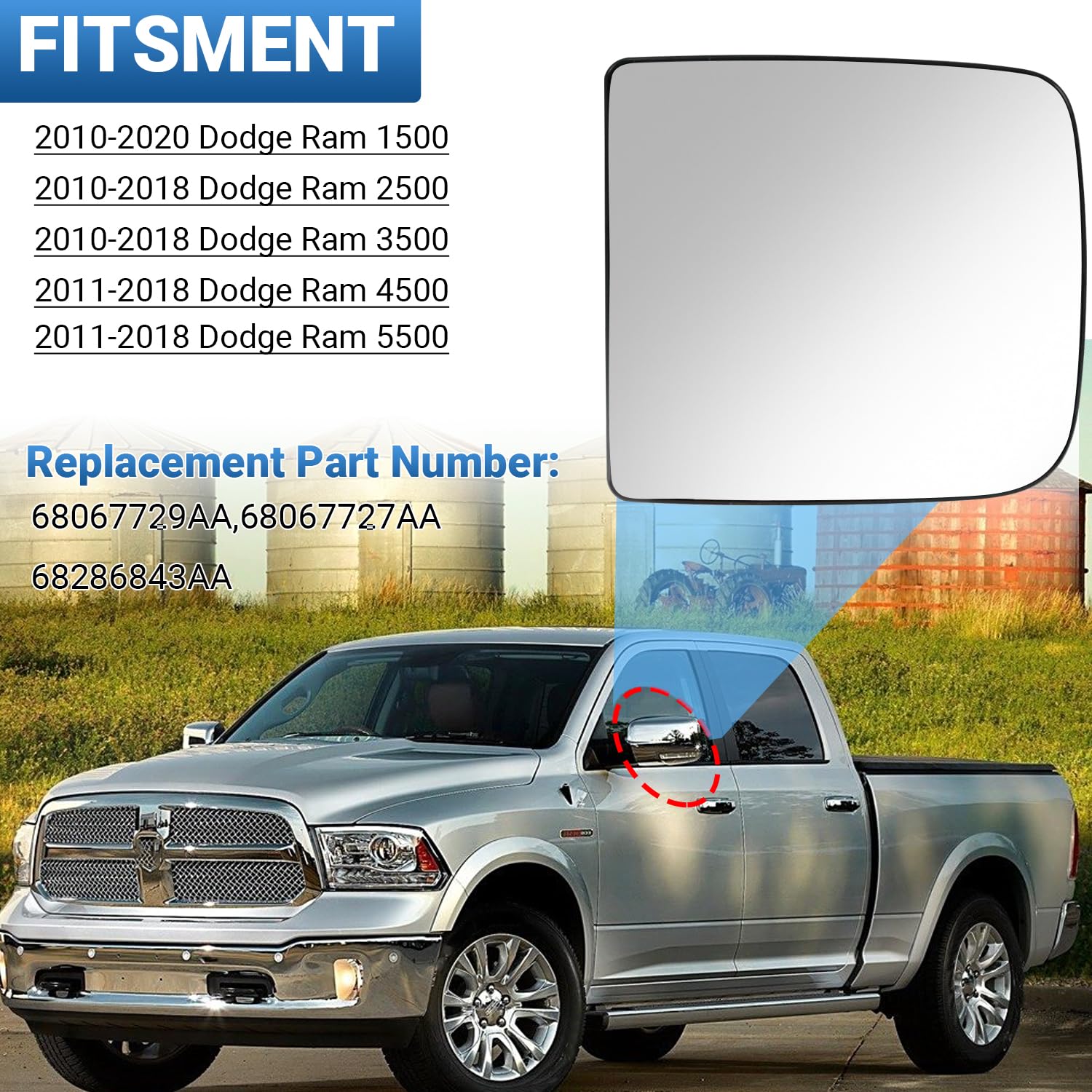Foto 5 pulgar | Retrovisor Lateral Izquierdo De Repuesto Para Dodge Ram 2010-2020 - Venta Internacional.