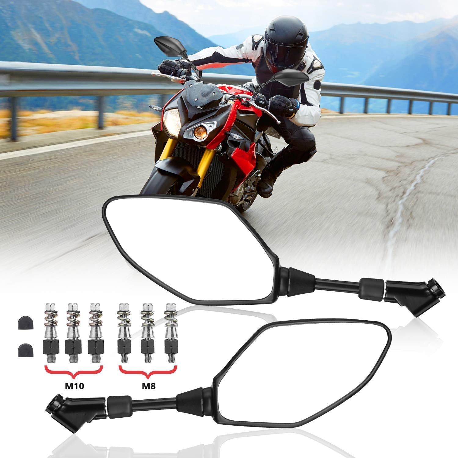 Foto 2 pulgar | Espejos Retrovisores Para Moto Kemimoto, Convexos, Negros, Universales - Venta Internacional.