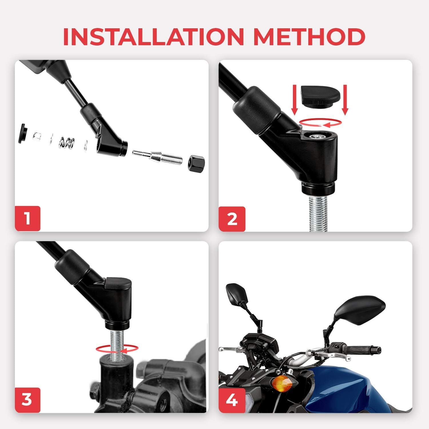 Foto 7 pulgar | Espejos Retrovisores Para Moto Kemimoto, Convexos, Negros, Universales - Venta Internacional.