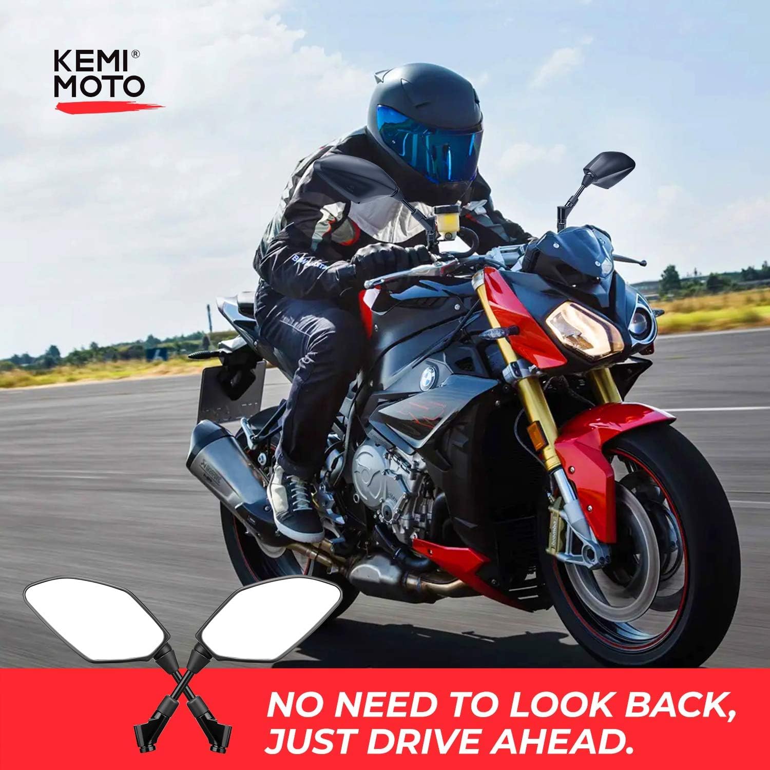 Foto 8 pulgar | Espejos Retrovisores Para Moto Kemimoto, Convexos, Negros, Universales - Venta Internacional.