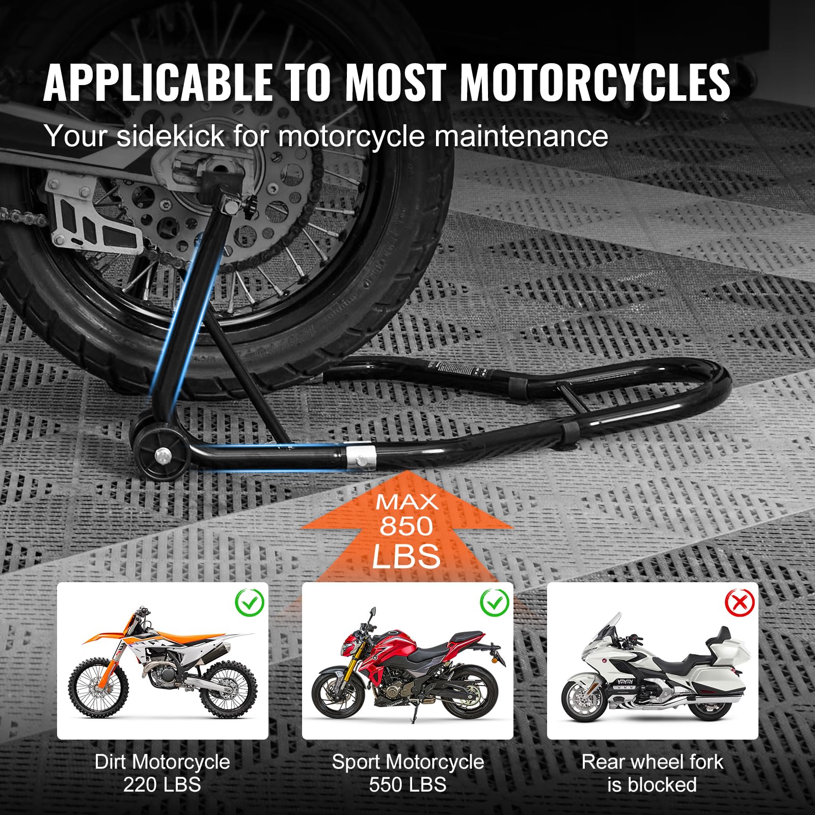 Foto 5 pulgar | Soporte De Rueda Trasera Para Motocicleta Vevor, 850 Libras De Capacidad, Negro - Venta Internacional.
