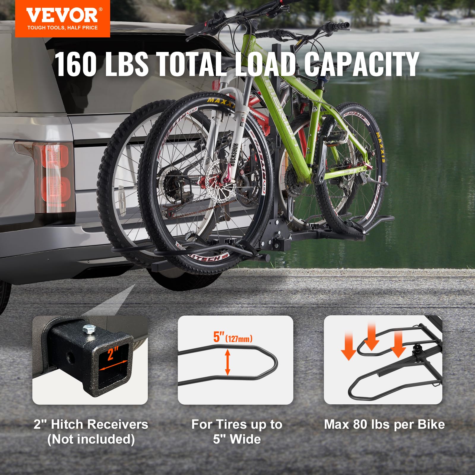 Foto 3 pulgar | Portabicicletas Hitch Mount Vevor, Plataforma Para 2 Bicicletas, 160 Kg De Capacidad - Venta Internacional.