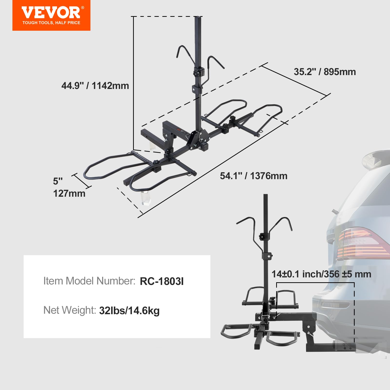 Foto 8 pulgar | Portabicicletas Hitch Mount Vevor, Plataforma Para 2 Bicicletas, 160 Kg De Capacidad - Venta Internacional.
