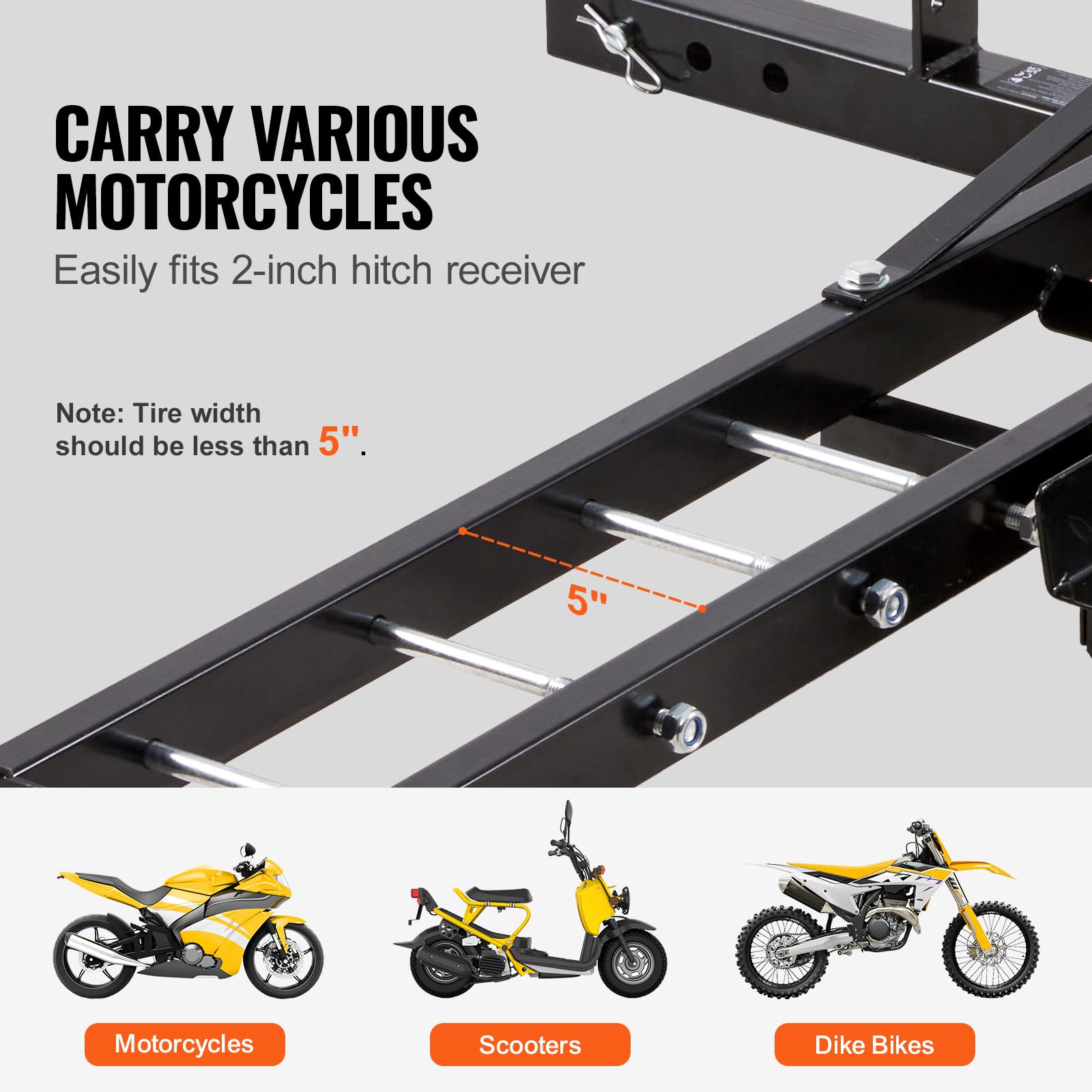 Foto 7 pulgar | Soporte De Enganche De Acero Vevor Para Motocicleta, 272 Kg, 2 Pulgadas - Venta Internacional.