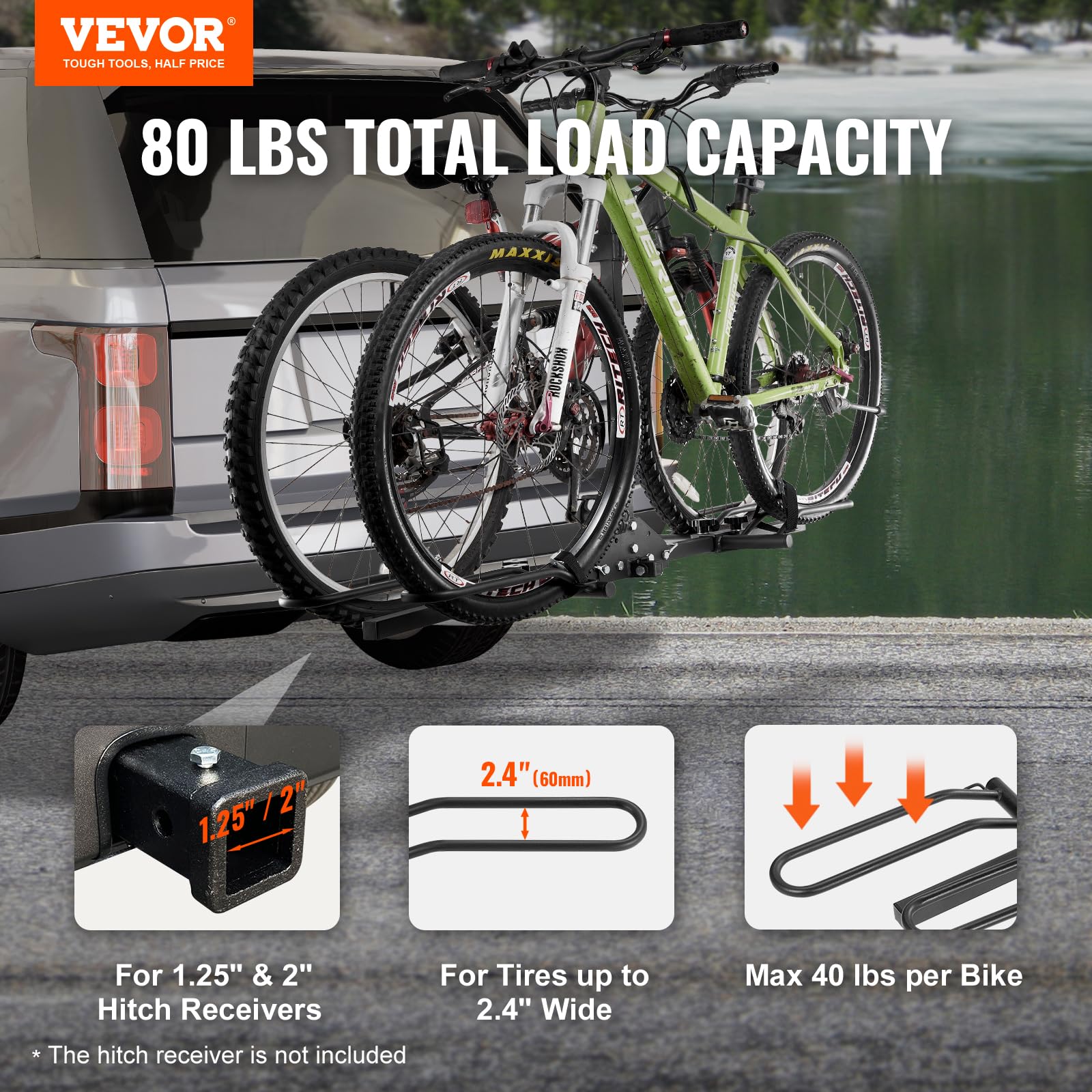Foto 2 | Portabicicletas Vevor Hitch Mount, Plataforma Para 2 Bicicletas, 36 Kg De Capacidad - Venta Internacional.