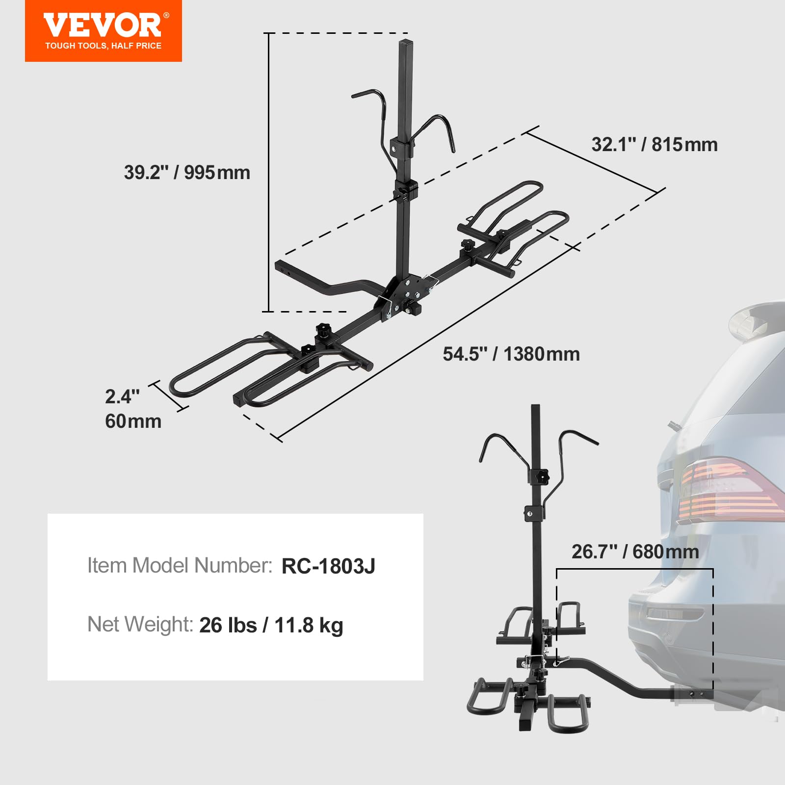 Foto 8 pulgar | Portabicicletas Vevor Hitch Mount, Plataforma Para 2 Bicicletas, 36 Kg De Capacidad - Venta Internacional.