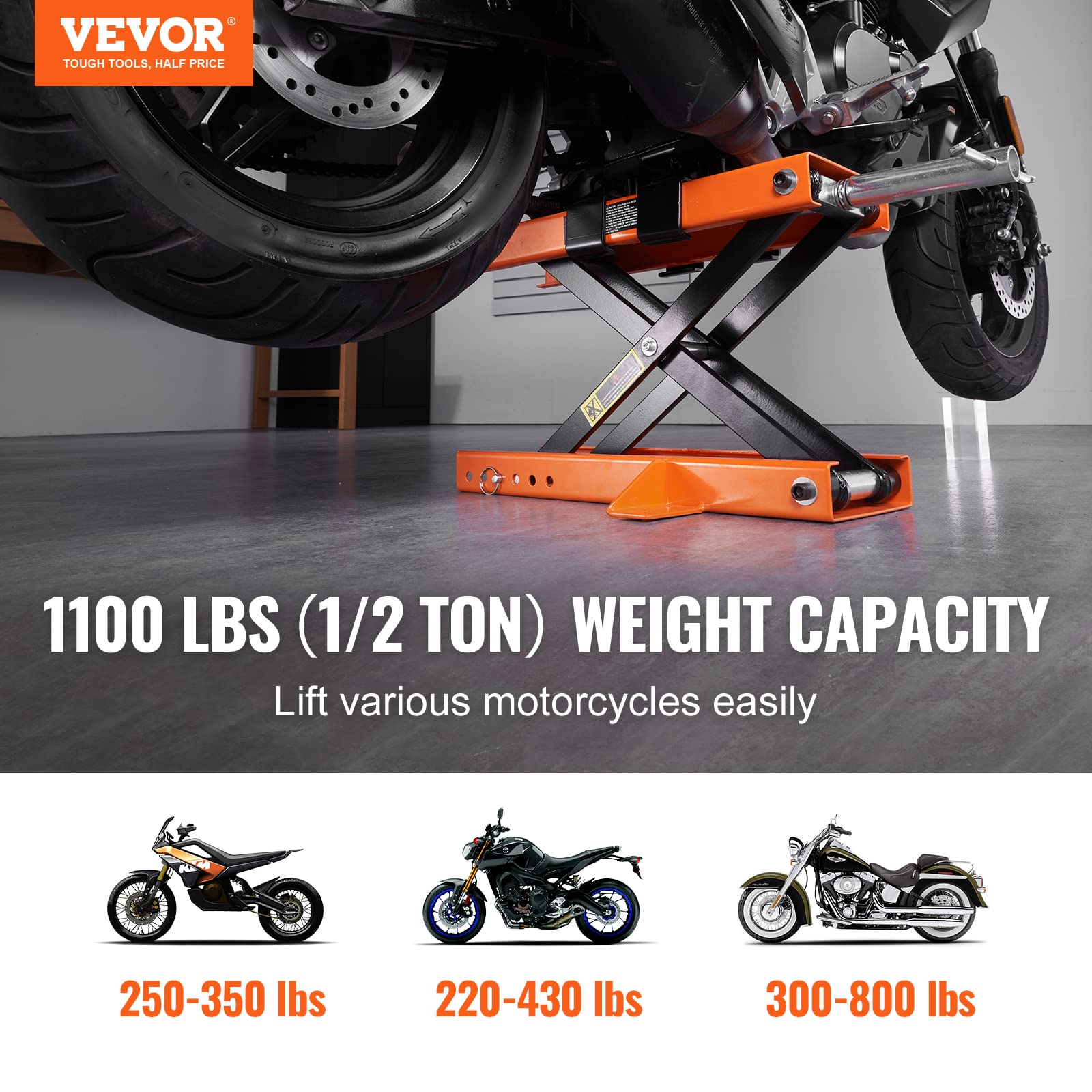 Foto 3 pulgar | Elevador De Motocicletas Vevor, 500 Kg, Con Conector De Tijera Central, 1100 Libras - Venta Internacional.
