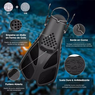 Foto 2 | Aletas De Natación Abierto, Aditamento Para Esnórque Talla M Eo Safe Imports Esi-16257 Negro