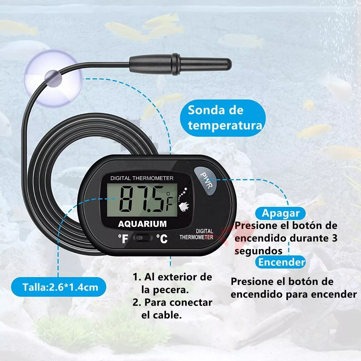 Foto 4 pulgar | Termómetro Digital LCD Eo Safe Imports ESI-9798 Negro para Acuario