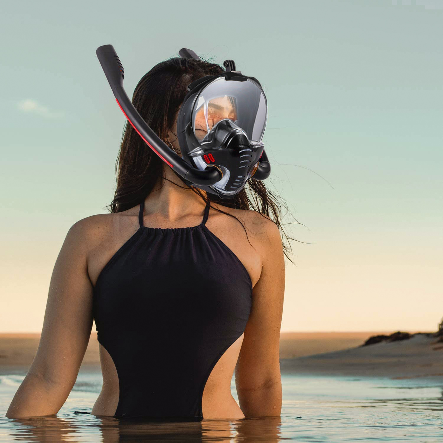 Foto 4 | Máscara Snorkel de Buceo de Cara Completa Doble Tubo Sangkee H100015 color Negro