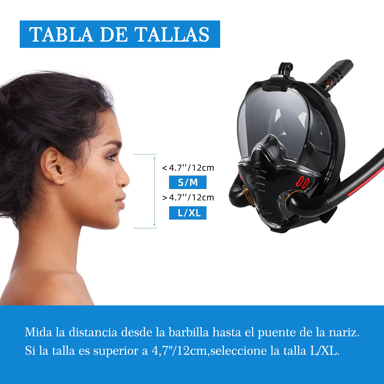 Foto 6 pulgar | Máscara Snorkel de Buceo de Cara Completa Doble Tubo Sangkee H100015 color Negro