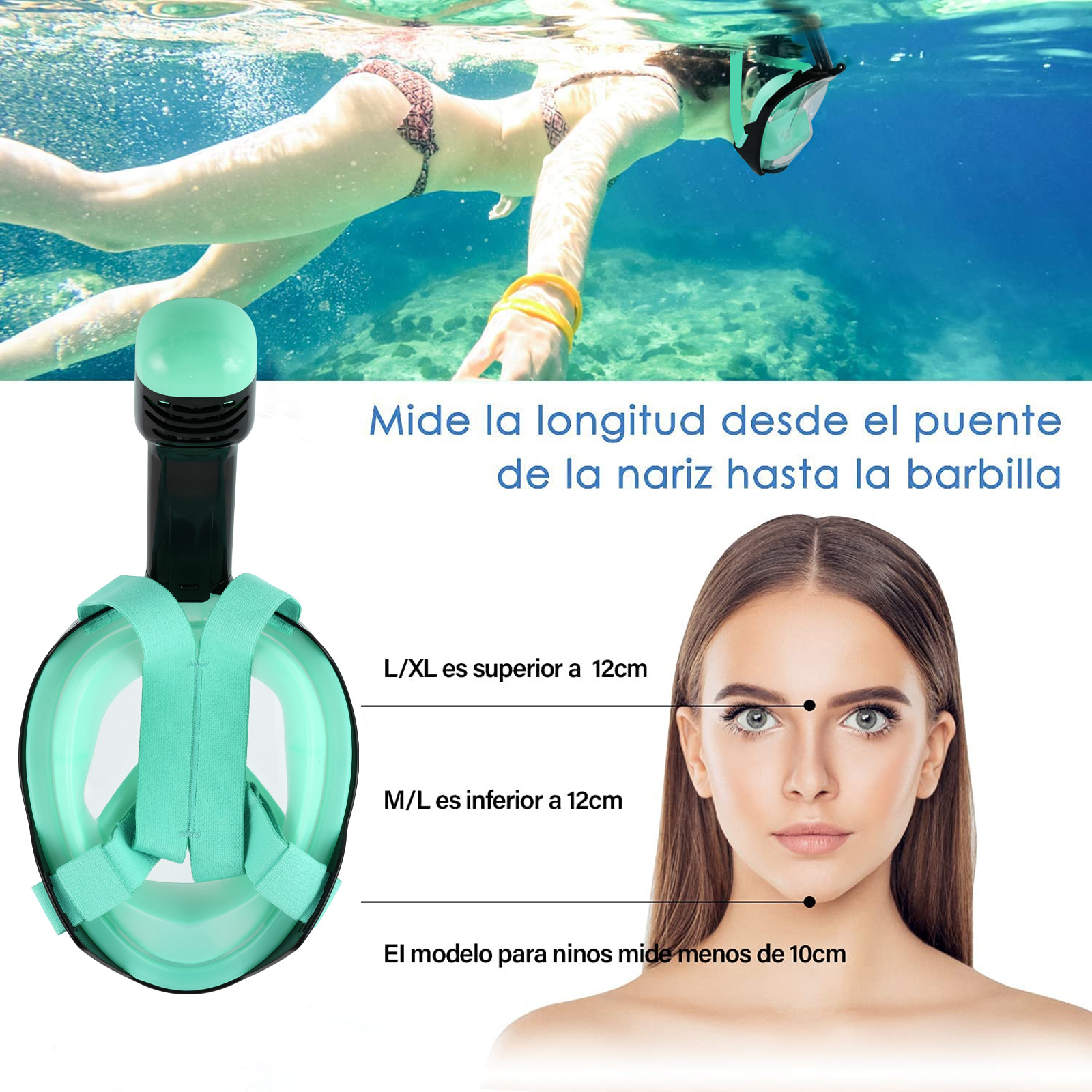 Foto 4 pulgar | Máscara de Buceo Generac Paquetes de Esnórquel, Mascarilla Pleno con Bolsa Impermeable, Color Verde Vista De 180°