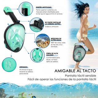 Foto 2 | Máscara de Buceo Generac Paquetes de Esnórquel, Mascarilla Pleno con Bolsa Impermeable, Color Verde Vista De 180° T