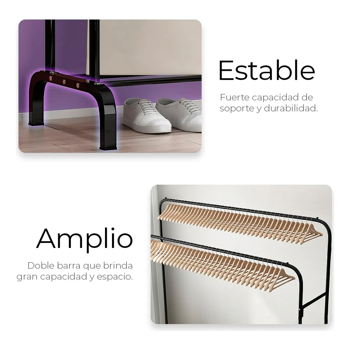 Foto 3 pulgar | Perchero Elegante Organizador De Ropa Closet Doble Armario Eo Safe Imports Esi-19464 Negro