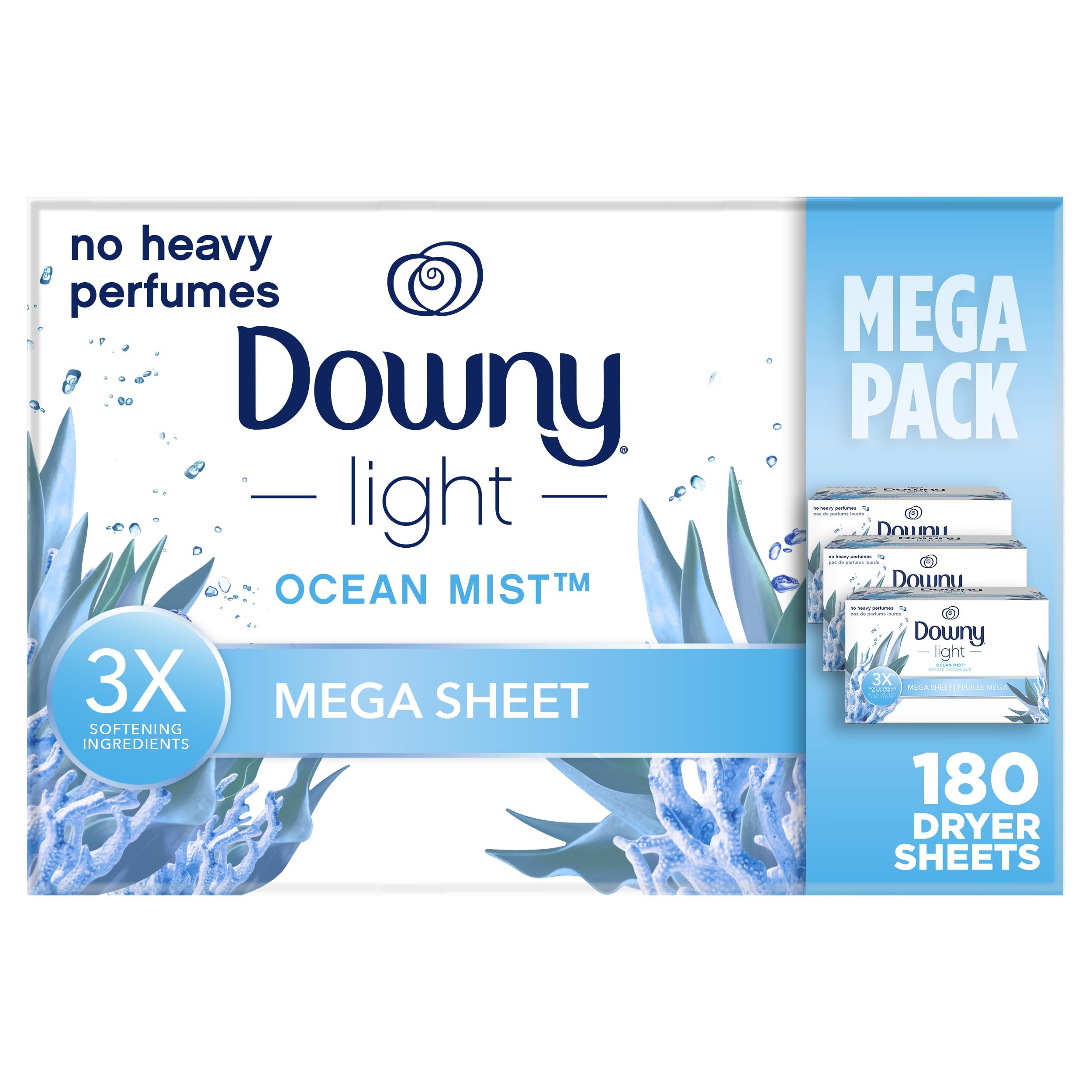 Sábanas Para Secadora Downy Light Mega Ocean Mist 180 Hojas - Venta Internacional.