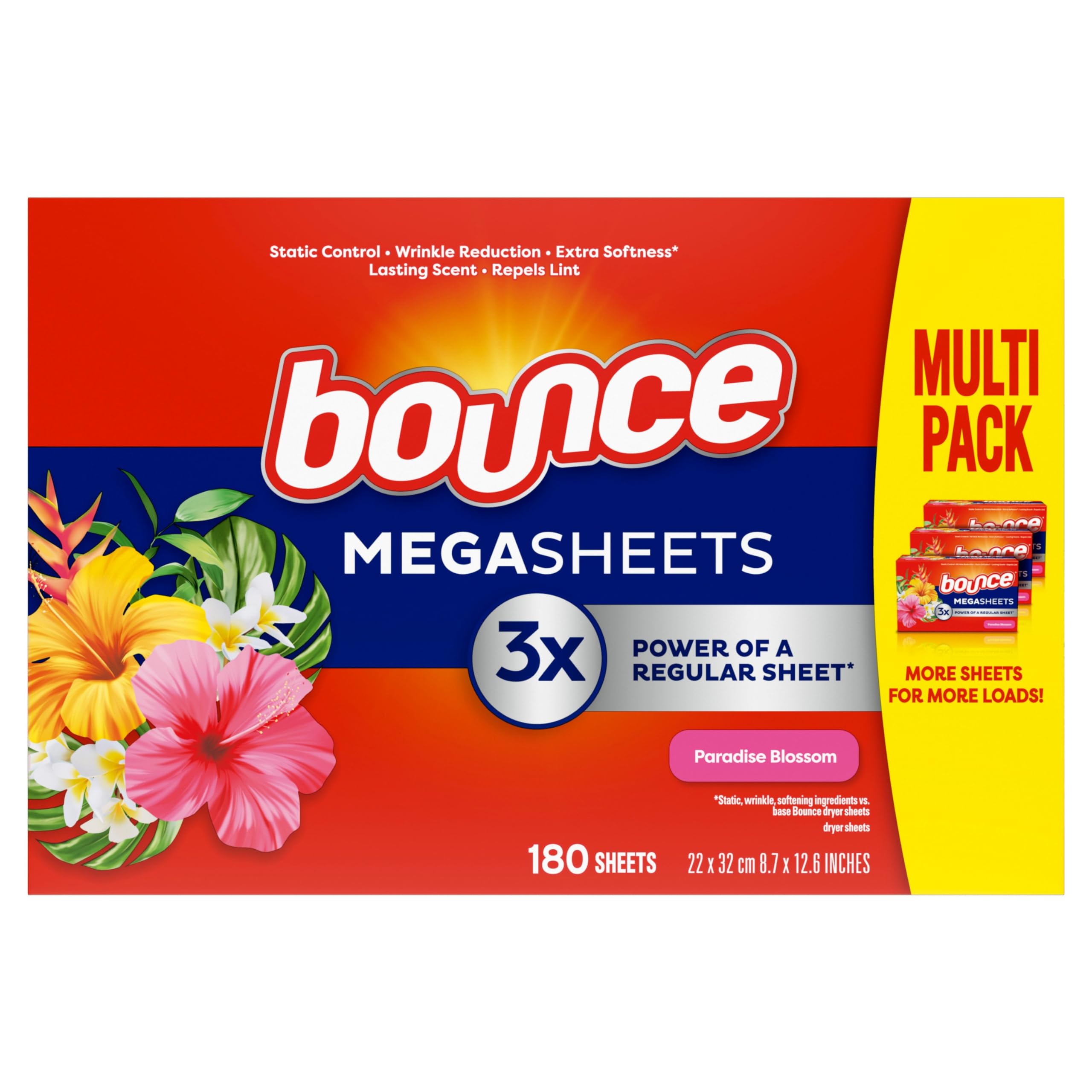Sábanas Para Secadora Bounce Mega Paradise Blossom, 180 Unidades - Venta Internacional.