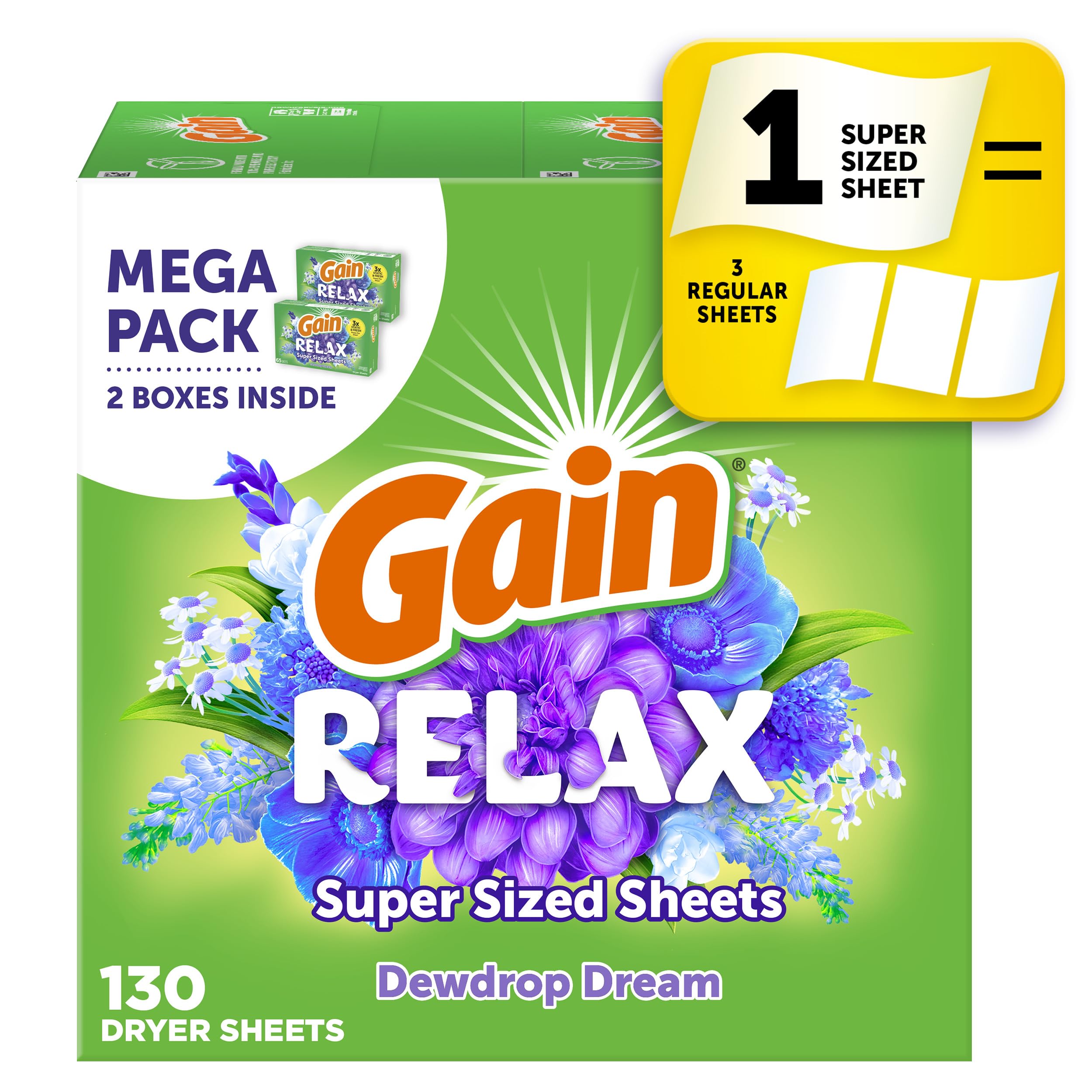 Foto 2 pulgar | Sábanas Para Secadora Gain Super Size Relax Scent, 130 Unidades - Venta Internacional.