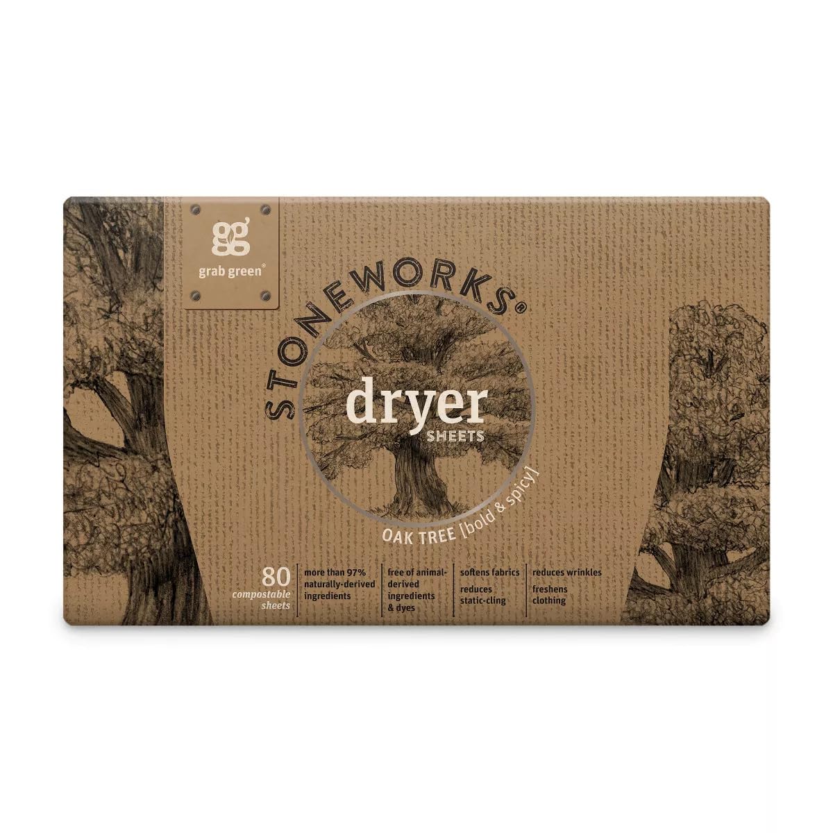 Sábanas Para Secadora Grab Green Stoneworks Oak Tree Scent 80 Hojas - Venta Internacional.