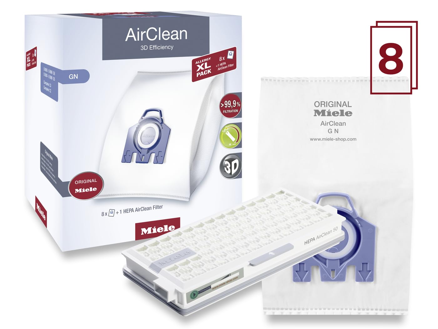 Foto 3 | Bolsas de Polvo Miele Original XL Airclean 3D GN para Aspiradoras - Venta Internacional