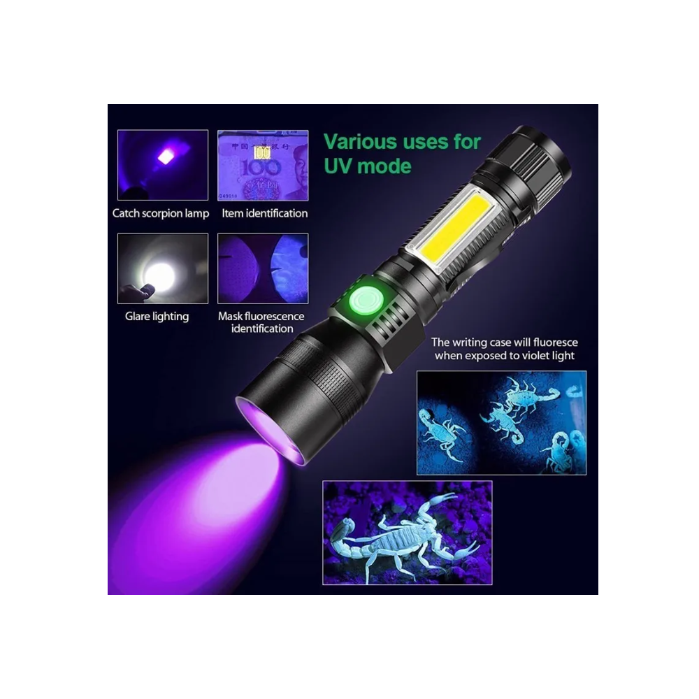 Foto 2 | Linterna Táctica Uv Recargable 1800lm 7 Modos de Iluminación Malubero color Negro